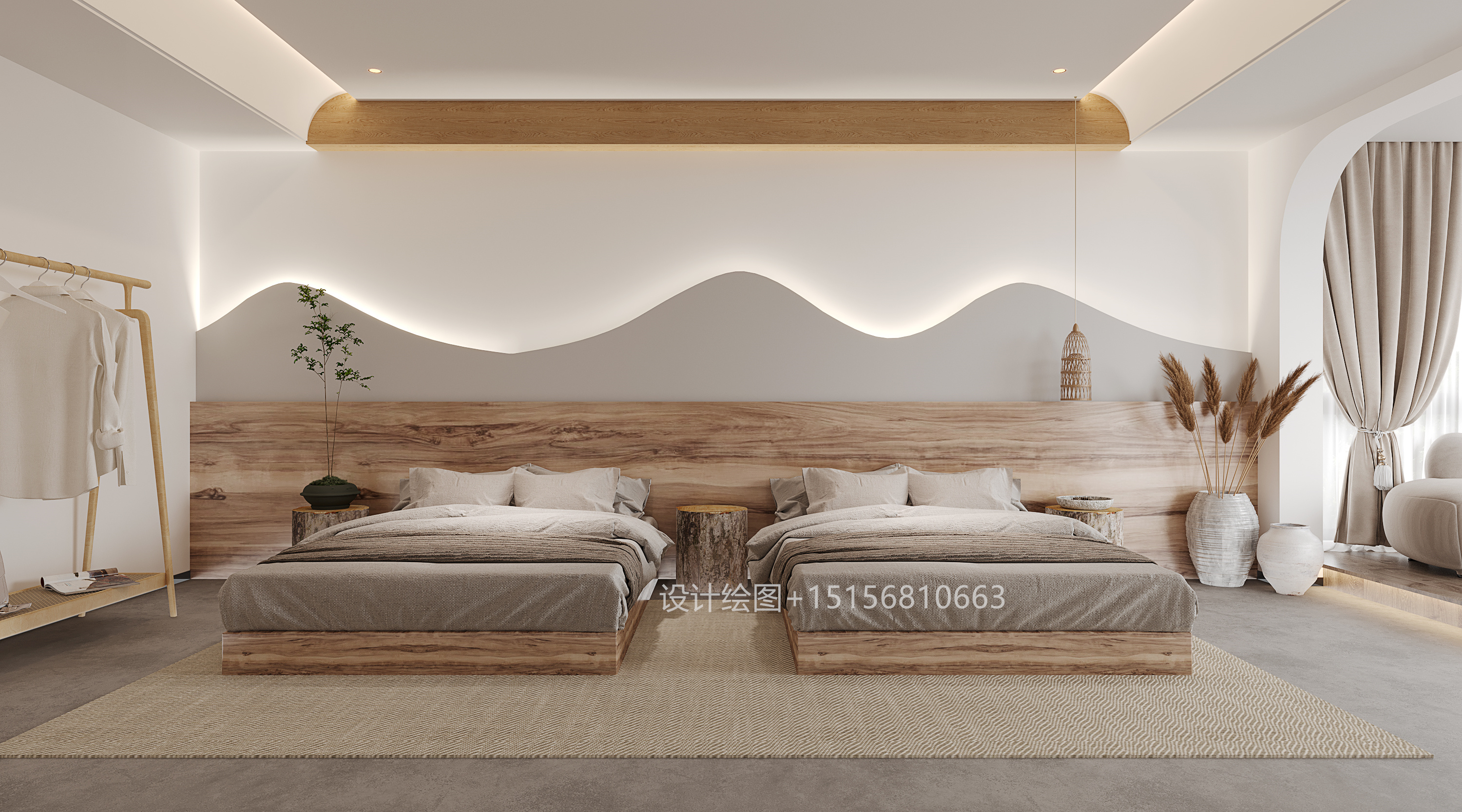 关于民宿的效果图 客房茶室大厅-3