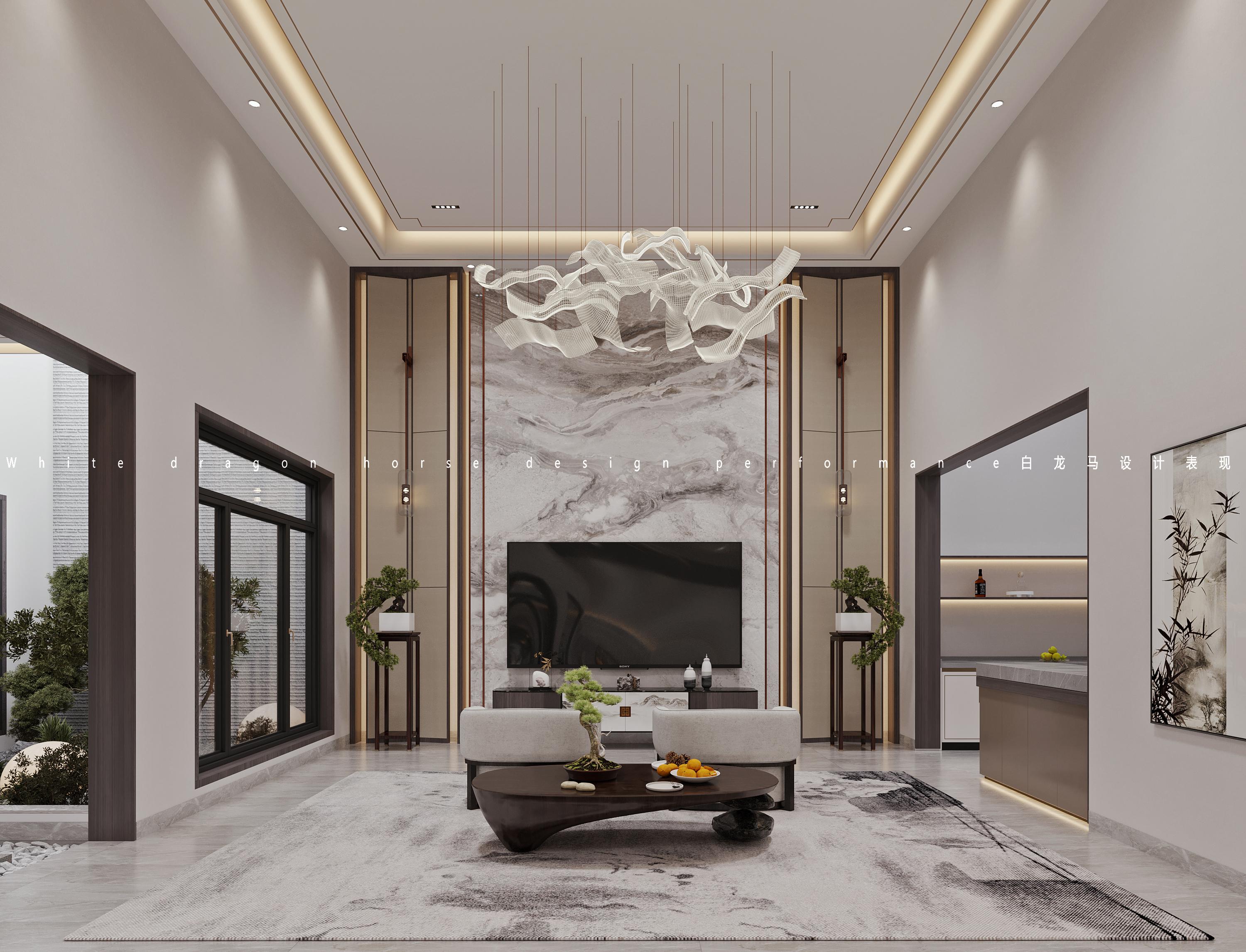 新中式别墅——白龙马效果图-1