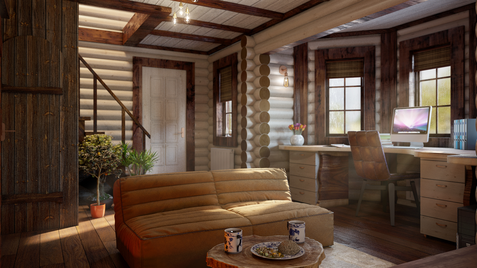 Варианты интерьера в срубе.-53