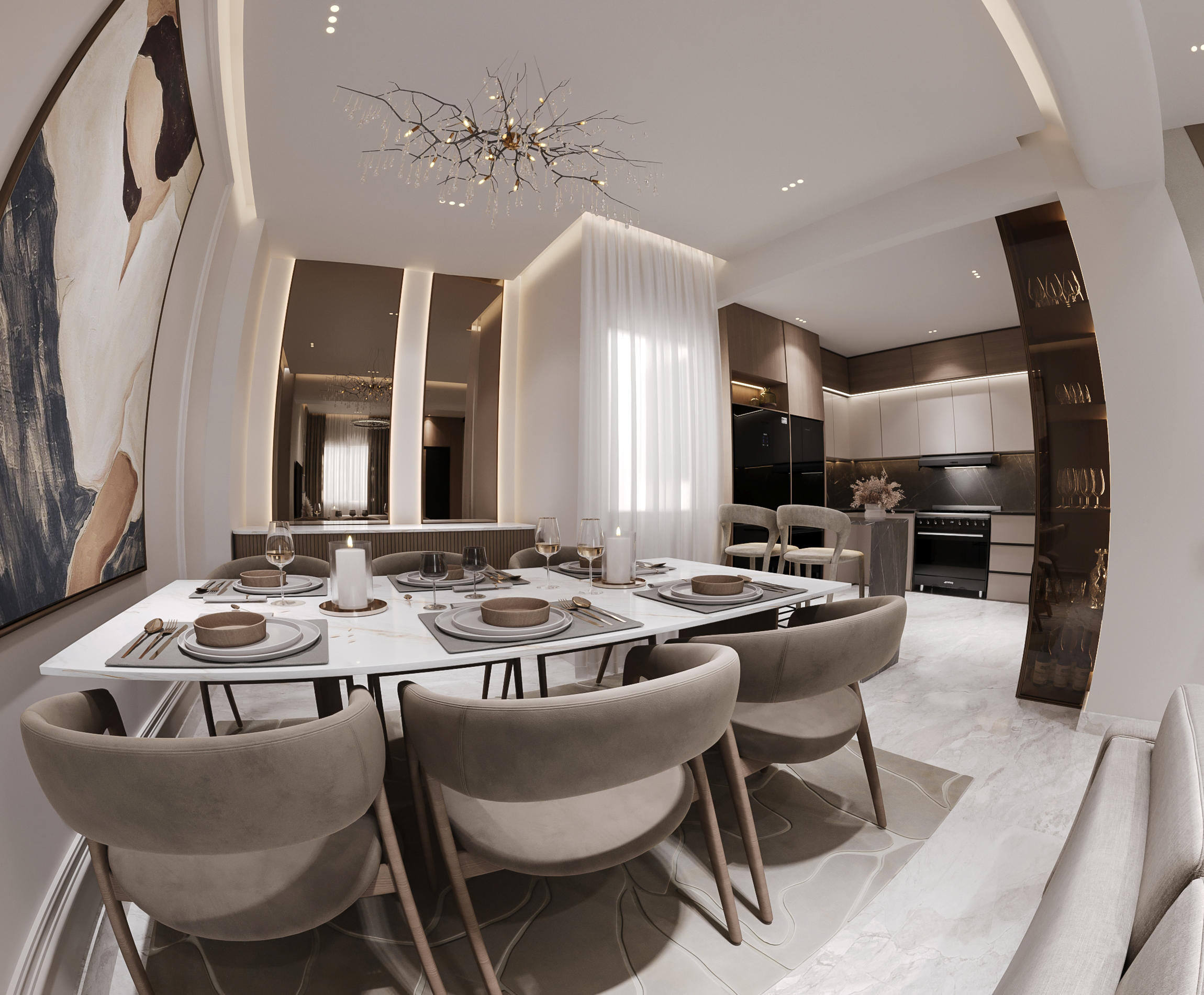 带厨房的现代接待区丨埃及丨ZAH设计工作室-12