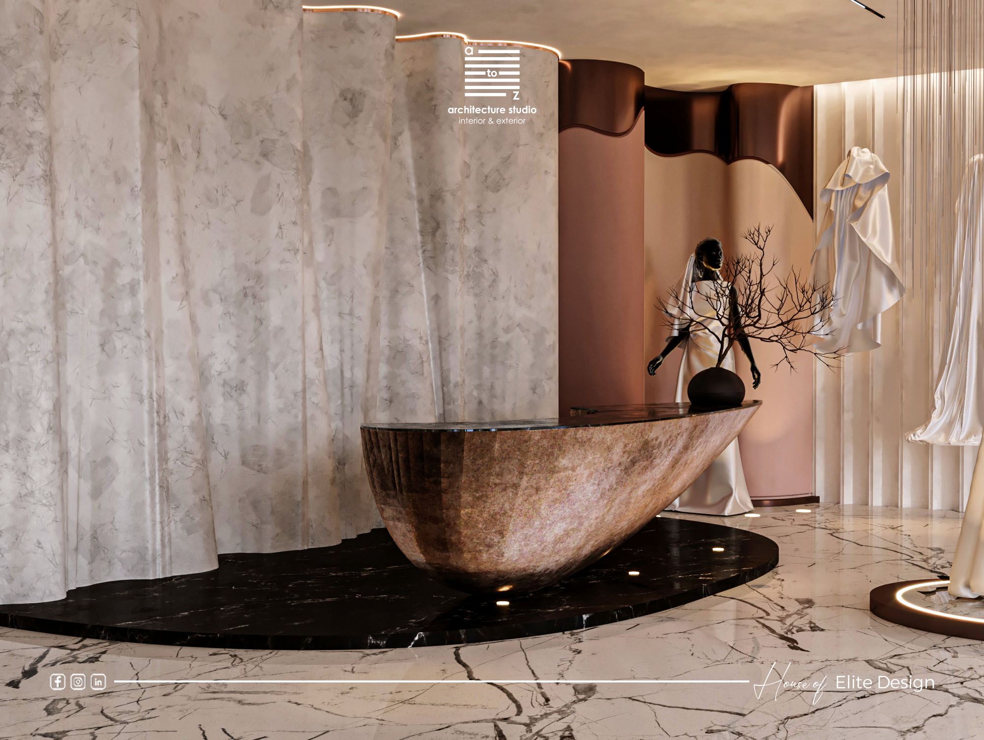 bridal 意为新娘的；婚礼的，atelier 意为工作室；画室；制作室，所以Bridal Atelier可译为婚纱礼服工作室  丨埃及丨A2Z Architects™-15