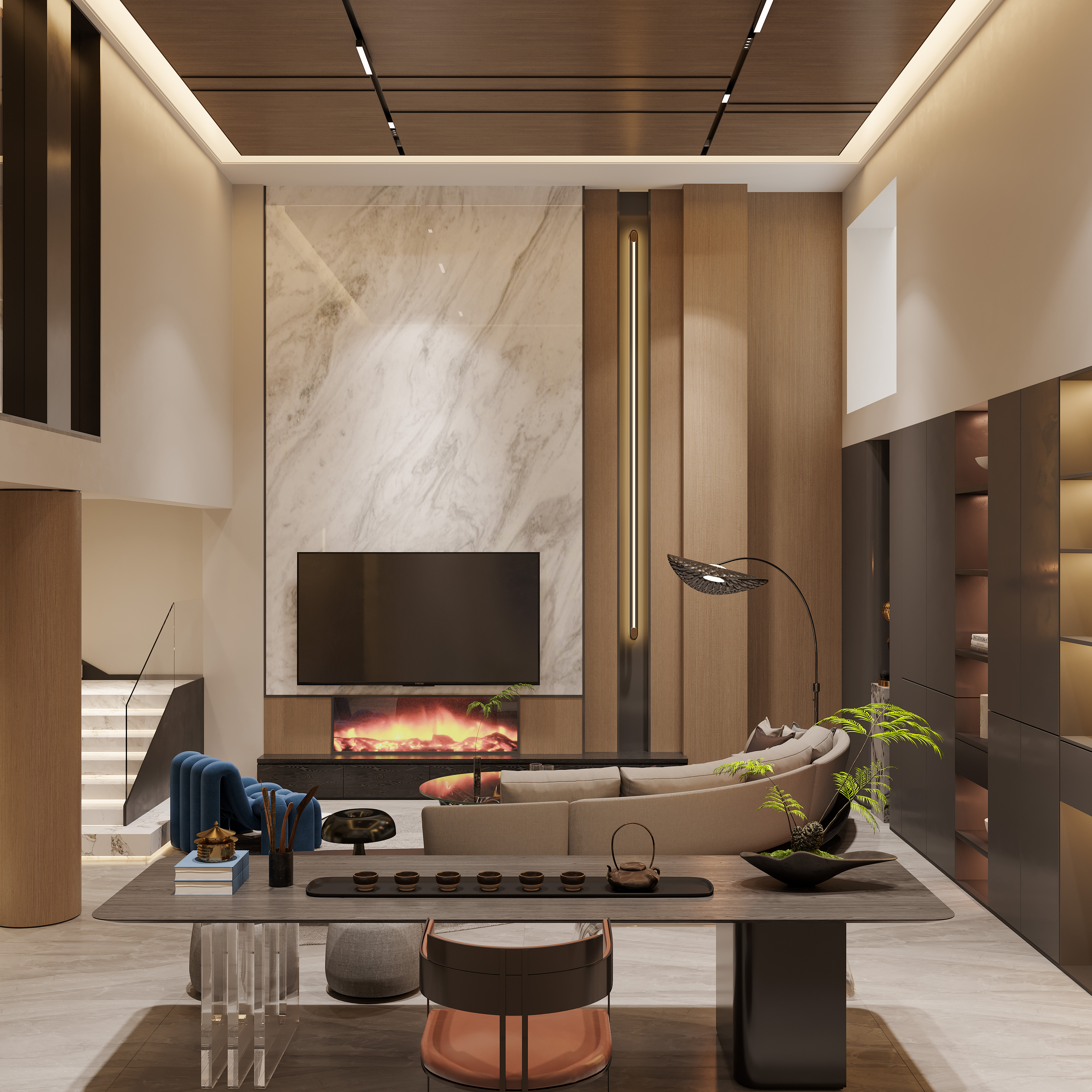 轻奢挑空别墅-艺米效果图 -6