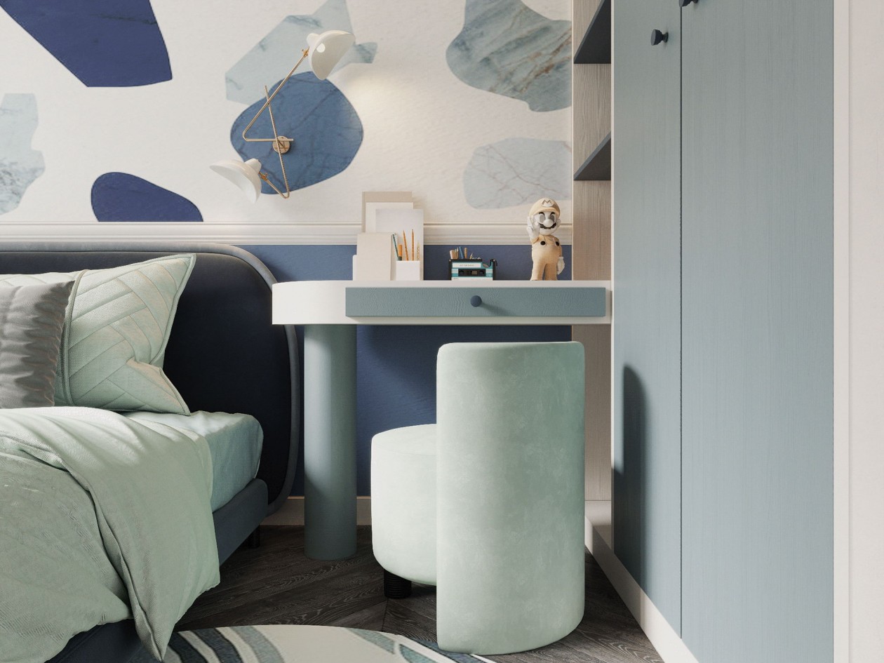 蓝色+白色 构造凉爽舒适的住宅空间-18