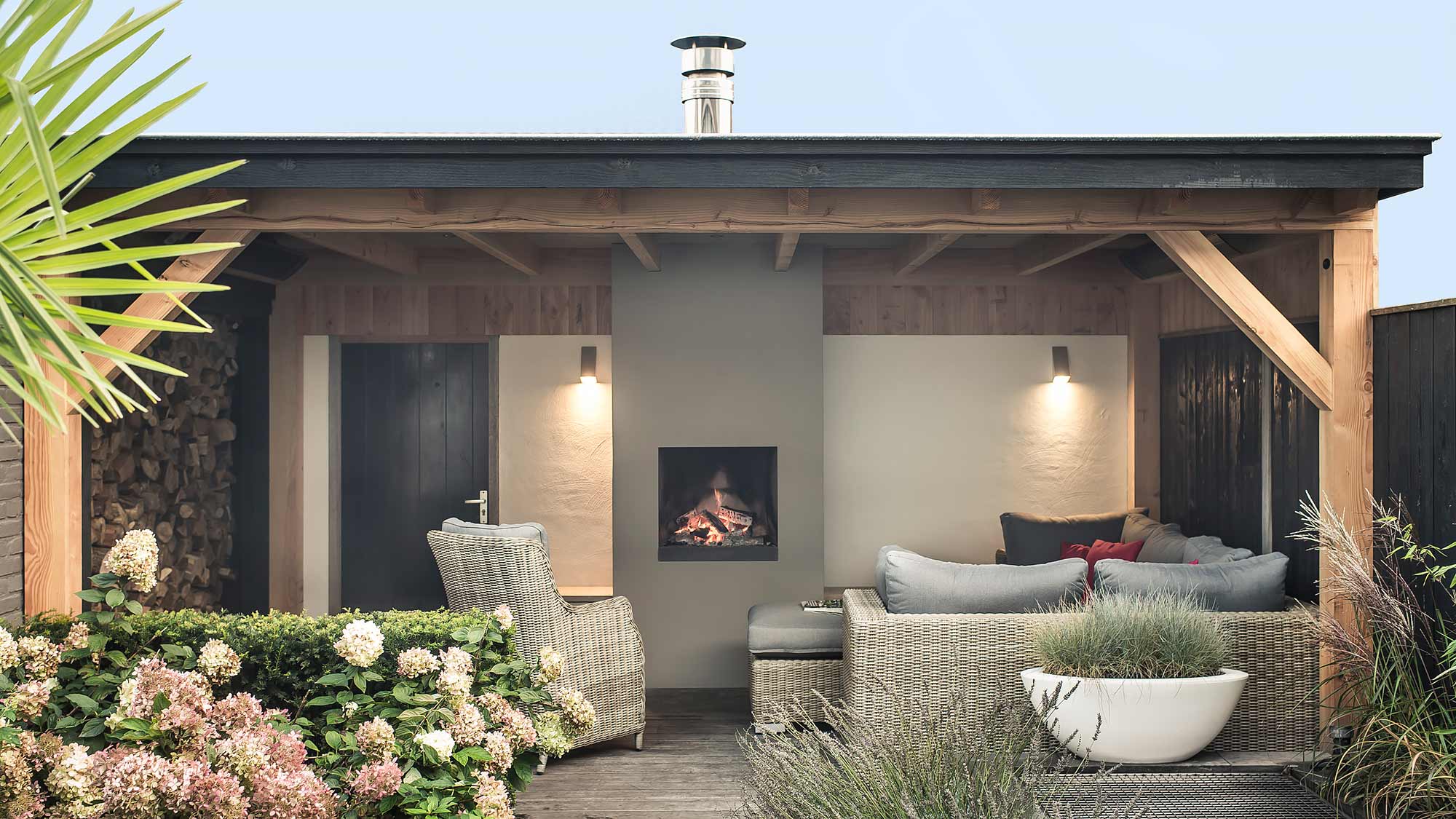 Landscaping with pond and veranda-11