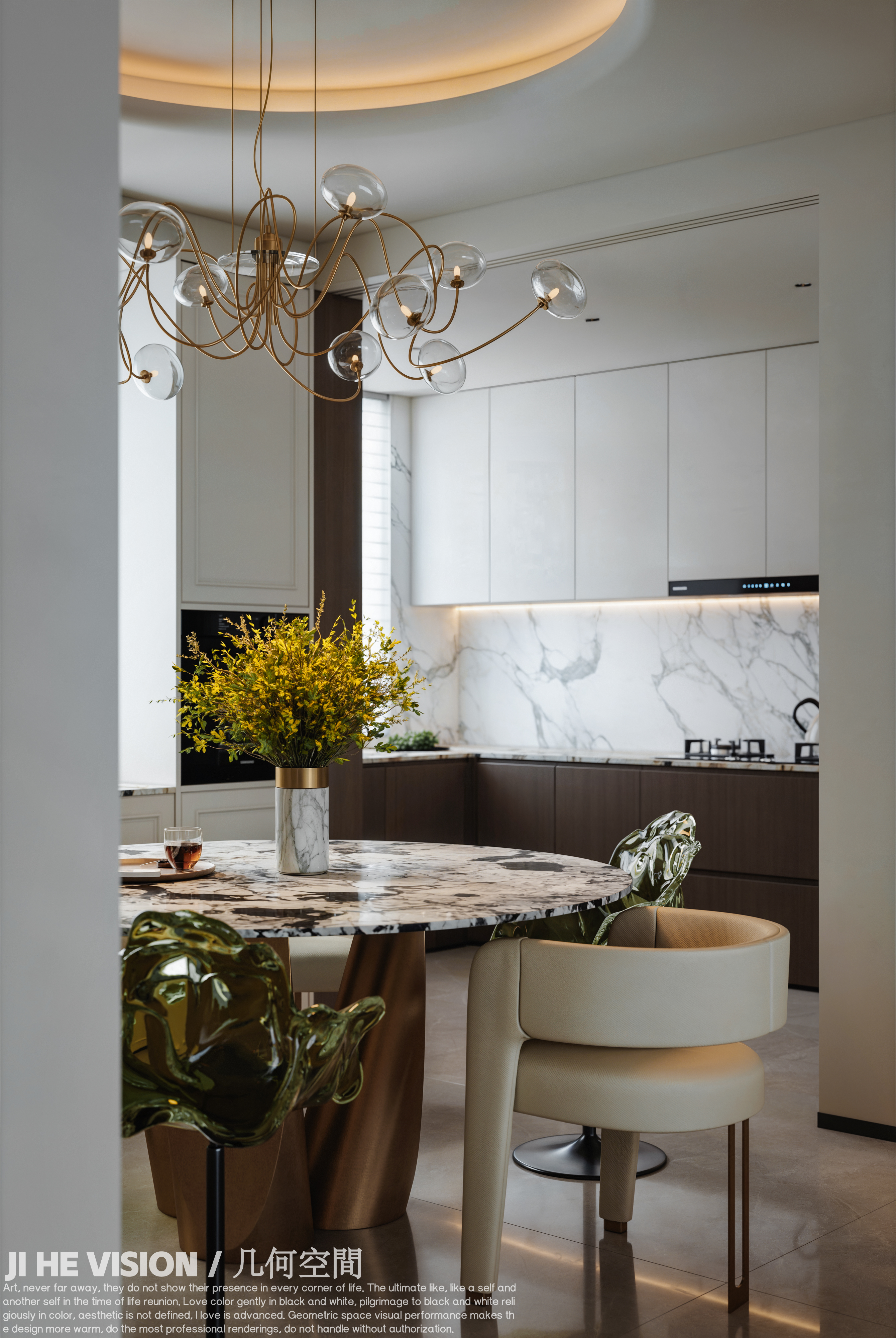 港龙美的云筑轻奢客餐厅丨几何空间视觉表现-7