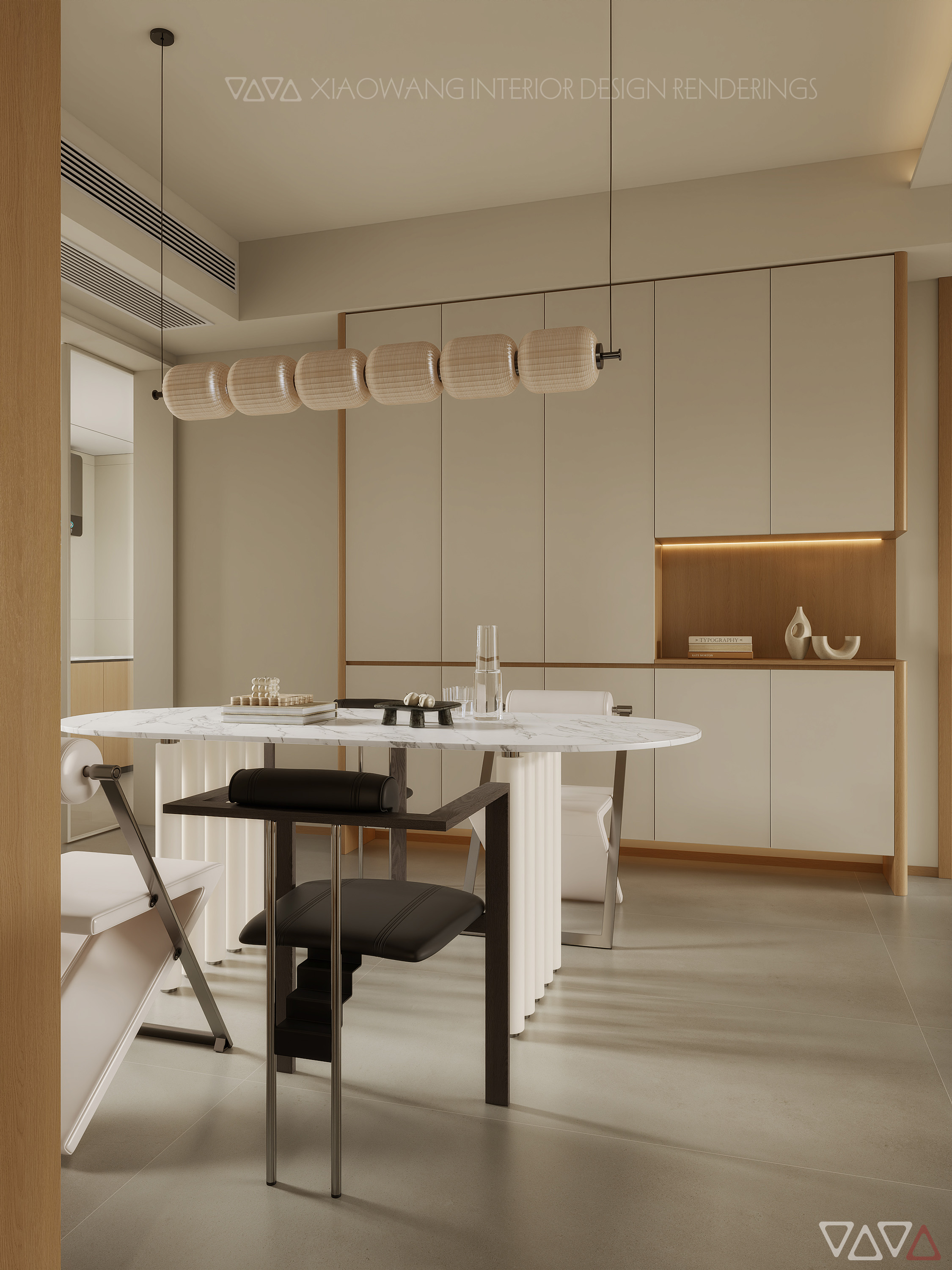 现代简约奶油风客餐厅效果图-6