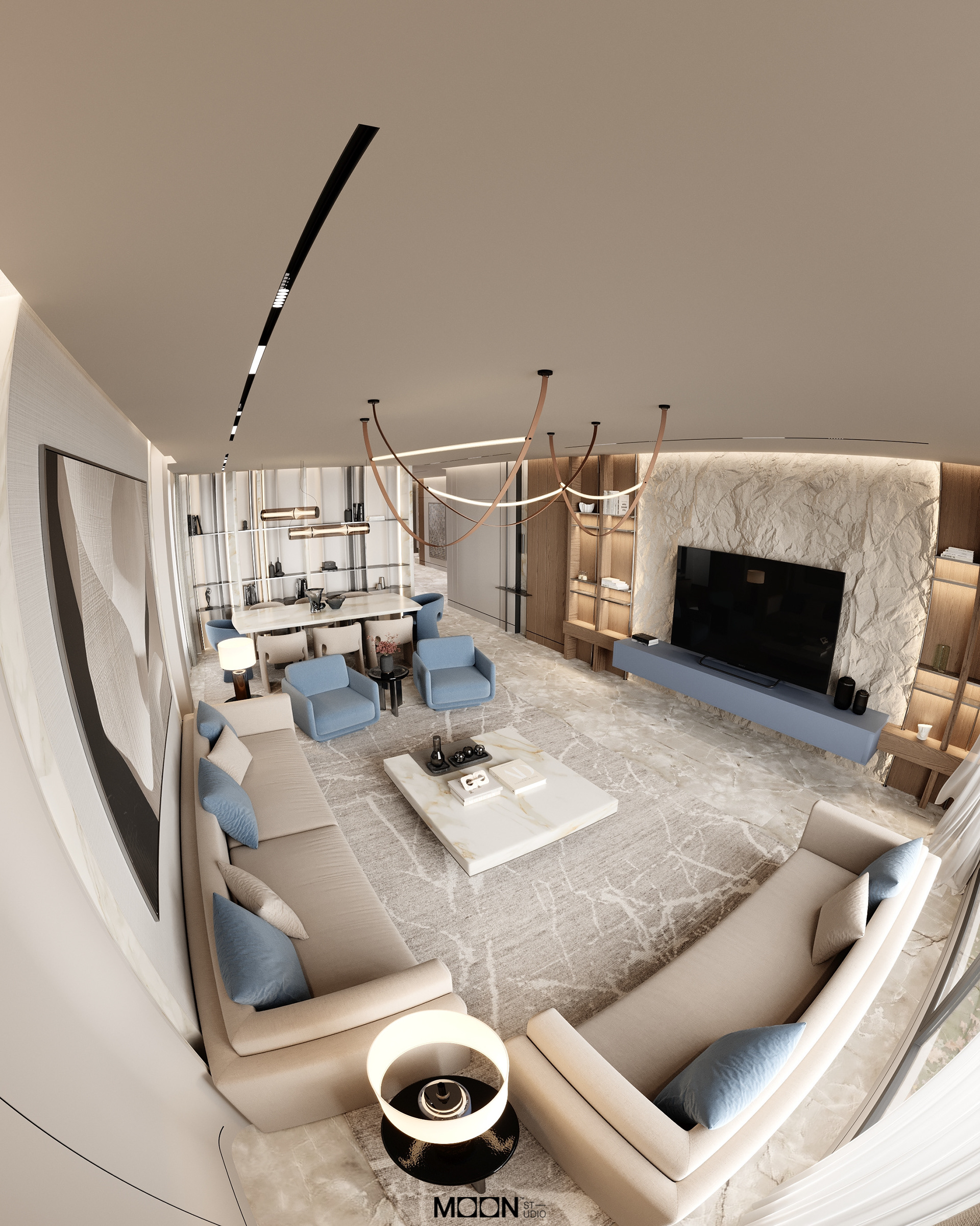 此处desgin可能拼写错误，正确的应该是design，Hall design可翻译为大厅设计 丨Moon Studio-13