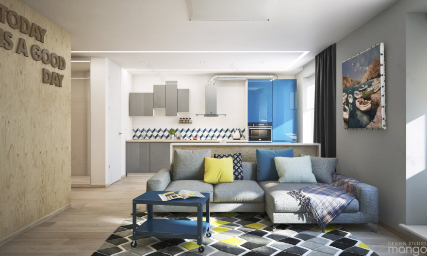 现代蓝色配色小住宅设计-13