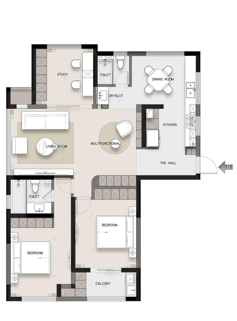 120㎡都市旷景现代极简风学区房设计-1