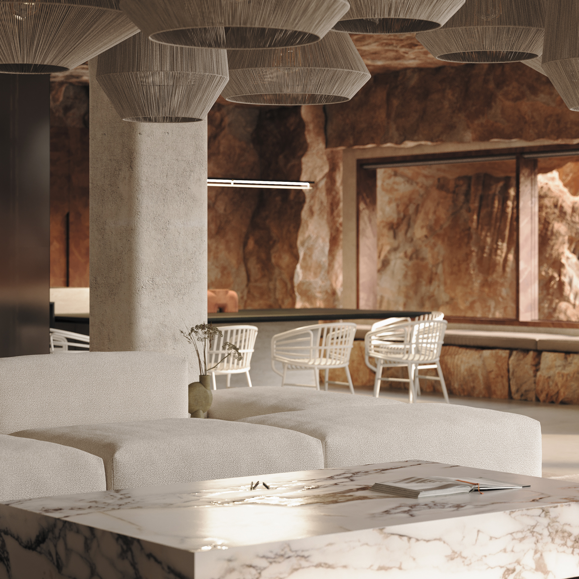 Дом в скале - интерьер кухни-гостиной-5