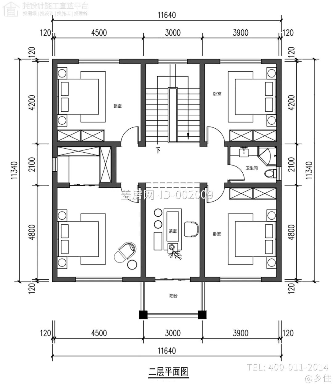 【设计师案例】土建参考造价47万，面宽11.4m×进深11.1m湖南衡阳二层新中式别墅-18