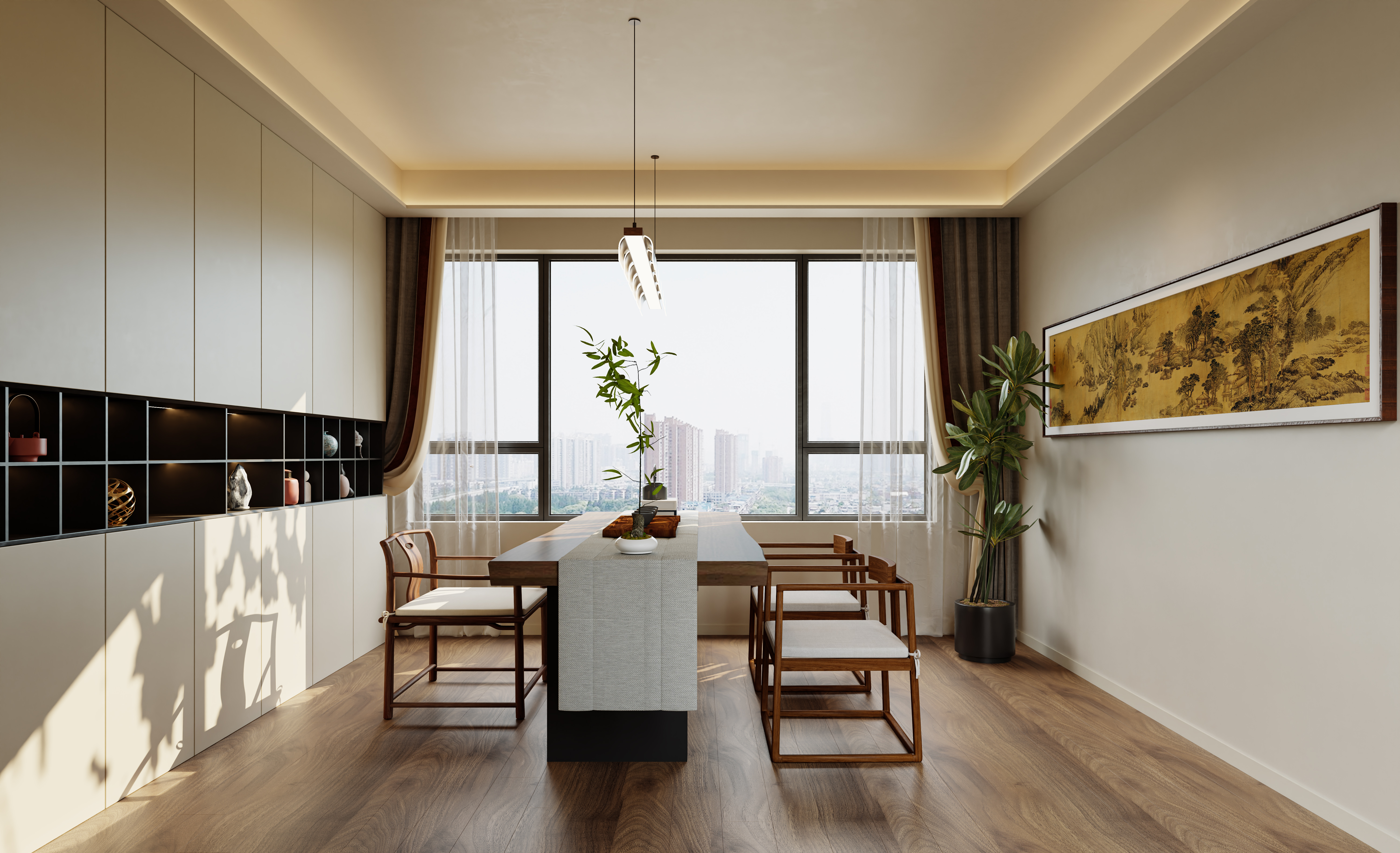 复古现代法式客餐厅卧室效果图表现-1