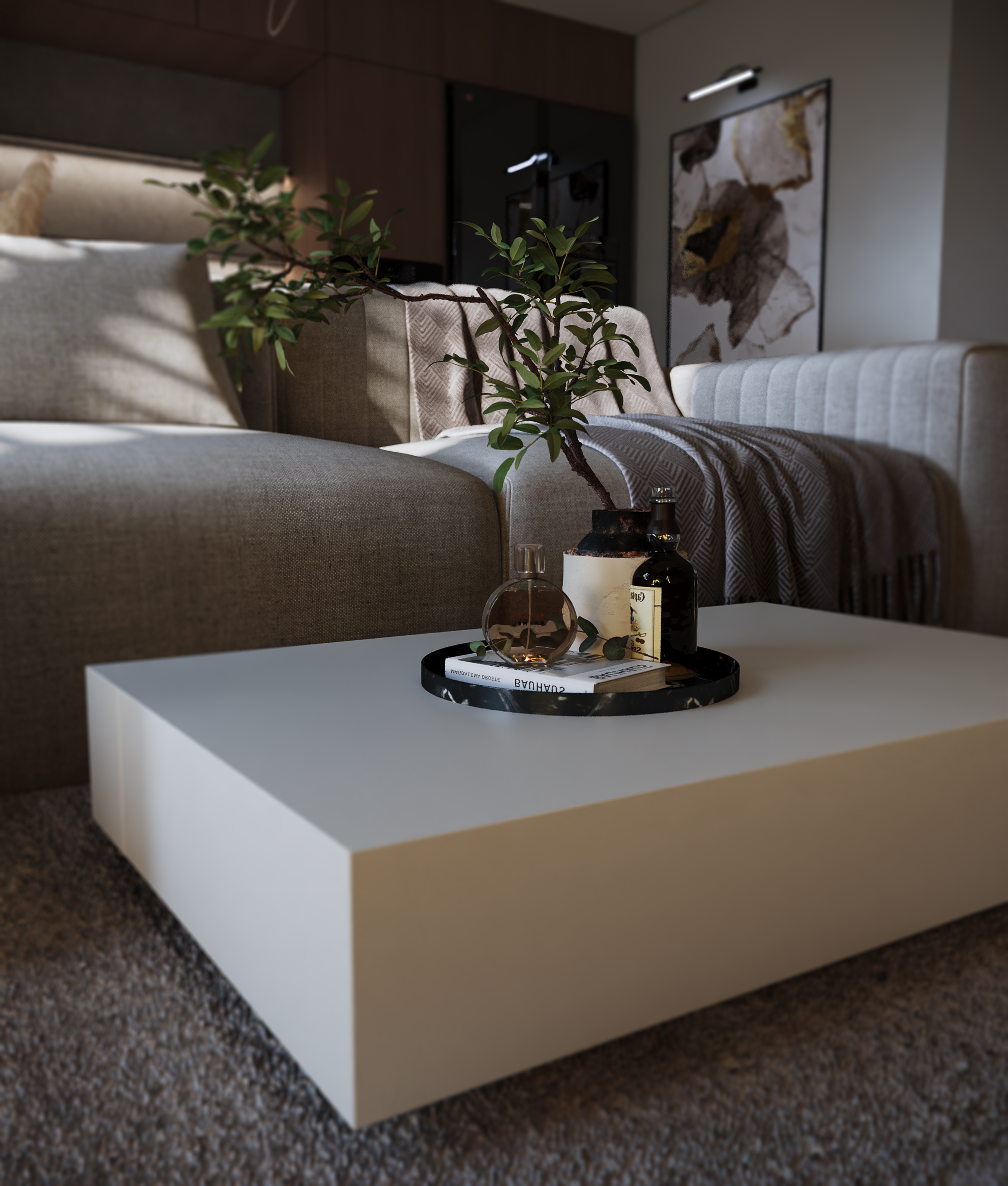 客厅与开放式厨房设计丨阿联酋迪拜丨Safaa Astal-9