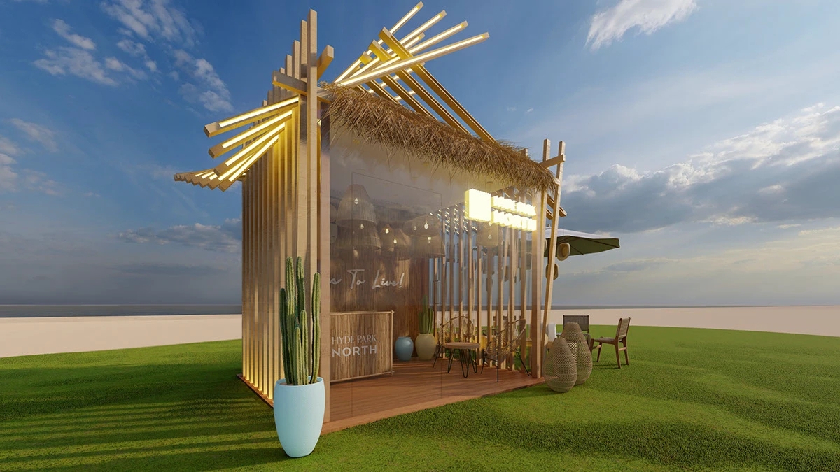 海边草屋美陈  超有氛围的户外露营网红打卡地展陈设计-17