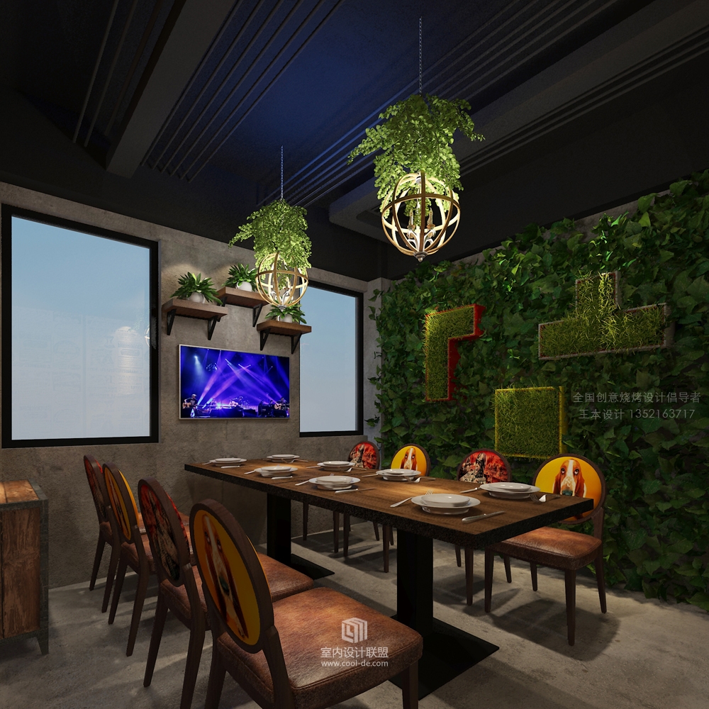 铜陵战友蚝情烧烤店重装设计案例展示，将绿色引入室内一家烧烤店-18
