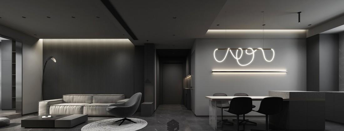 黑色空间现代极简设计 | 石皮与黑色栅格的完美融合-8