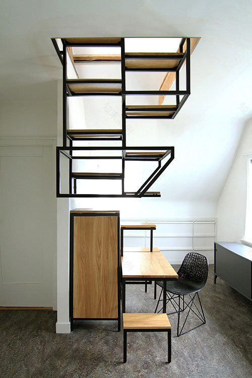 悬挂式楼梯与工作台及书架组合设计丨荷兰设计师Mieke Meijer-10