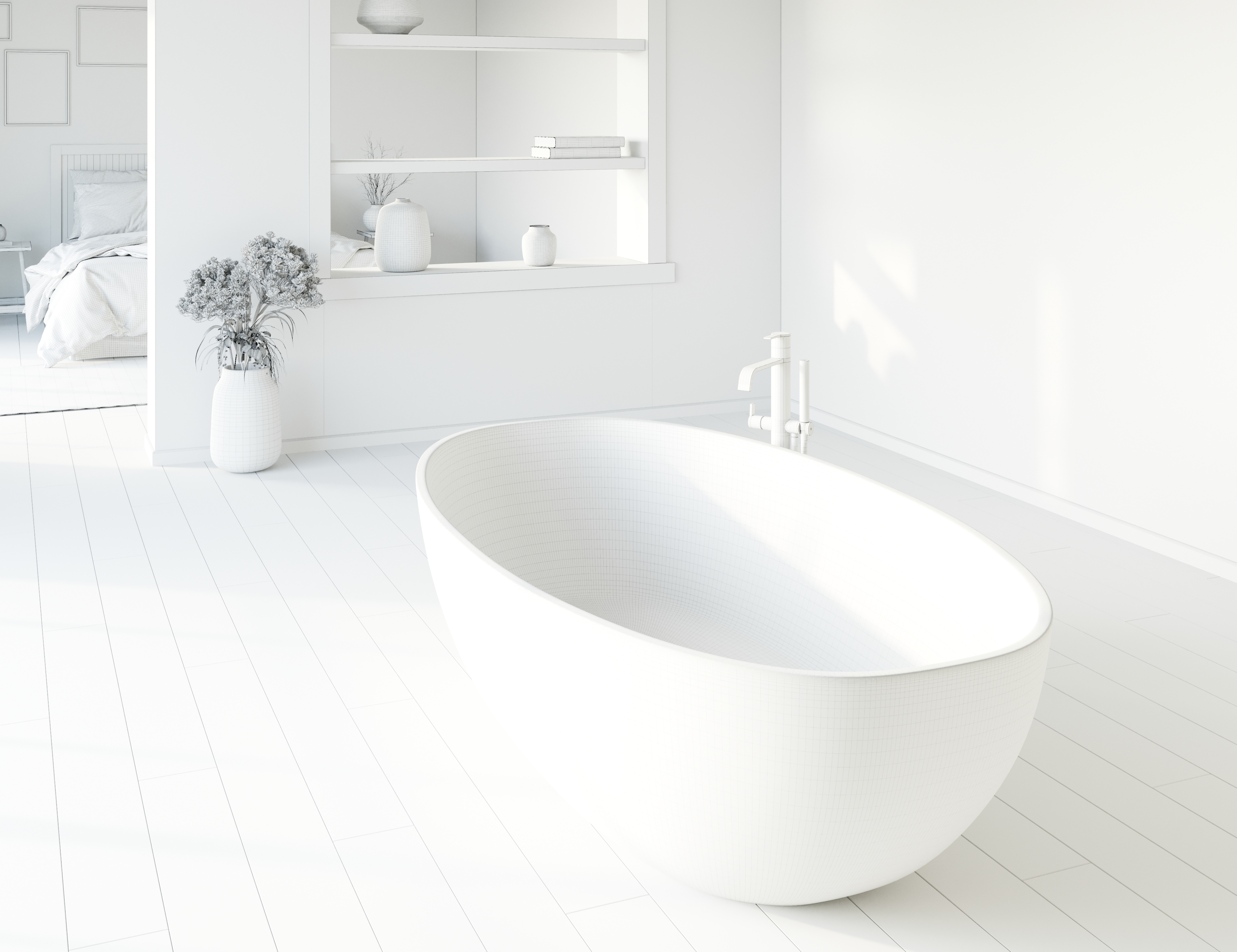 带卧室的斯堪的纳维亚风格浴室-6