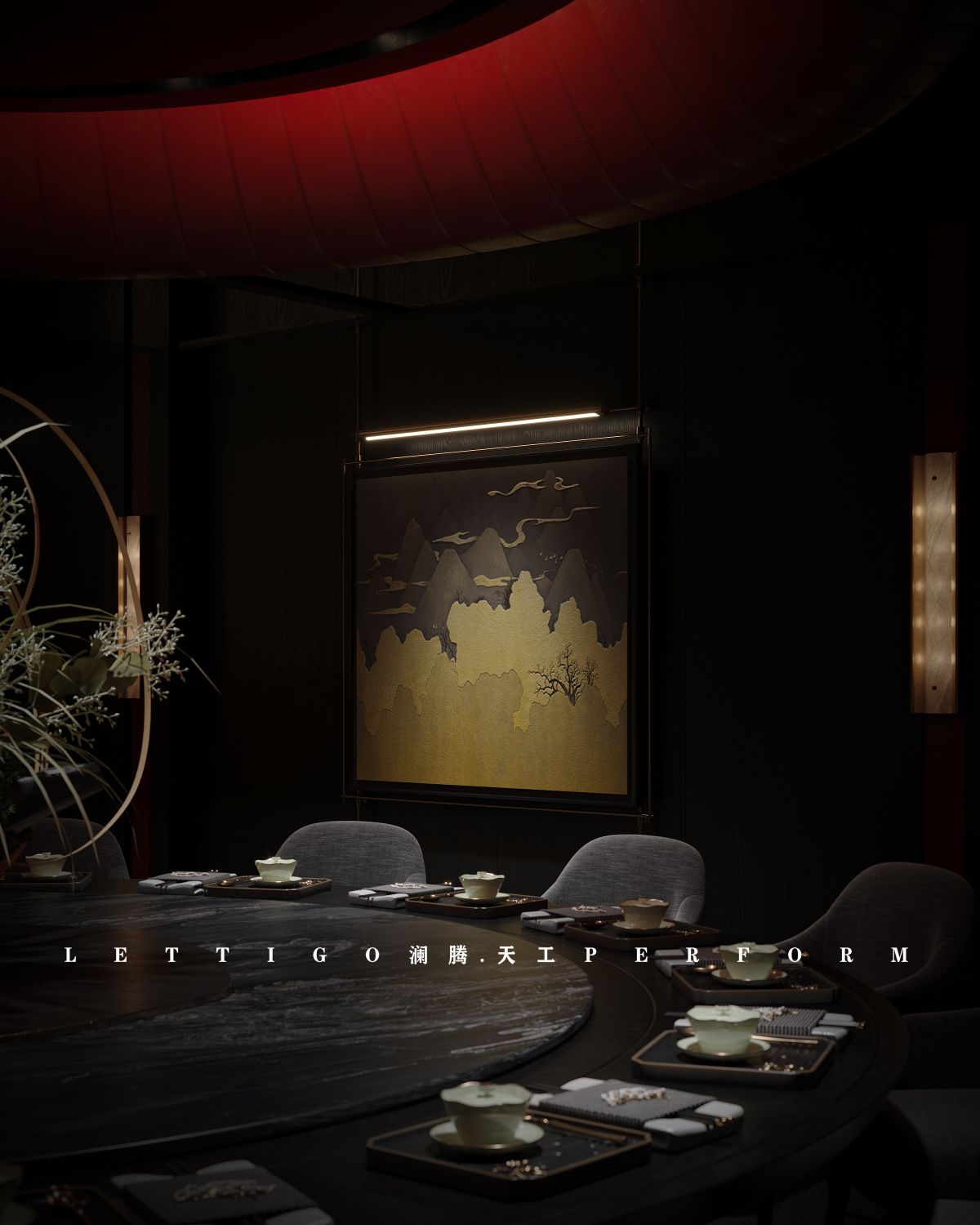 高级感暗色调餐厅会所包间-3