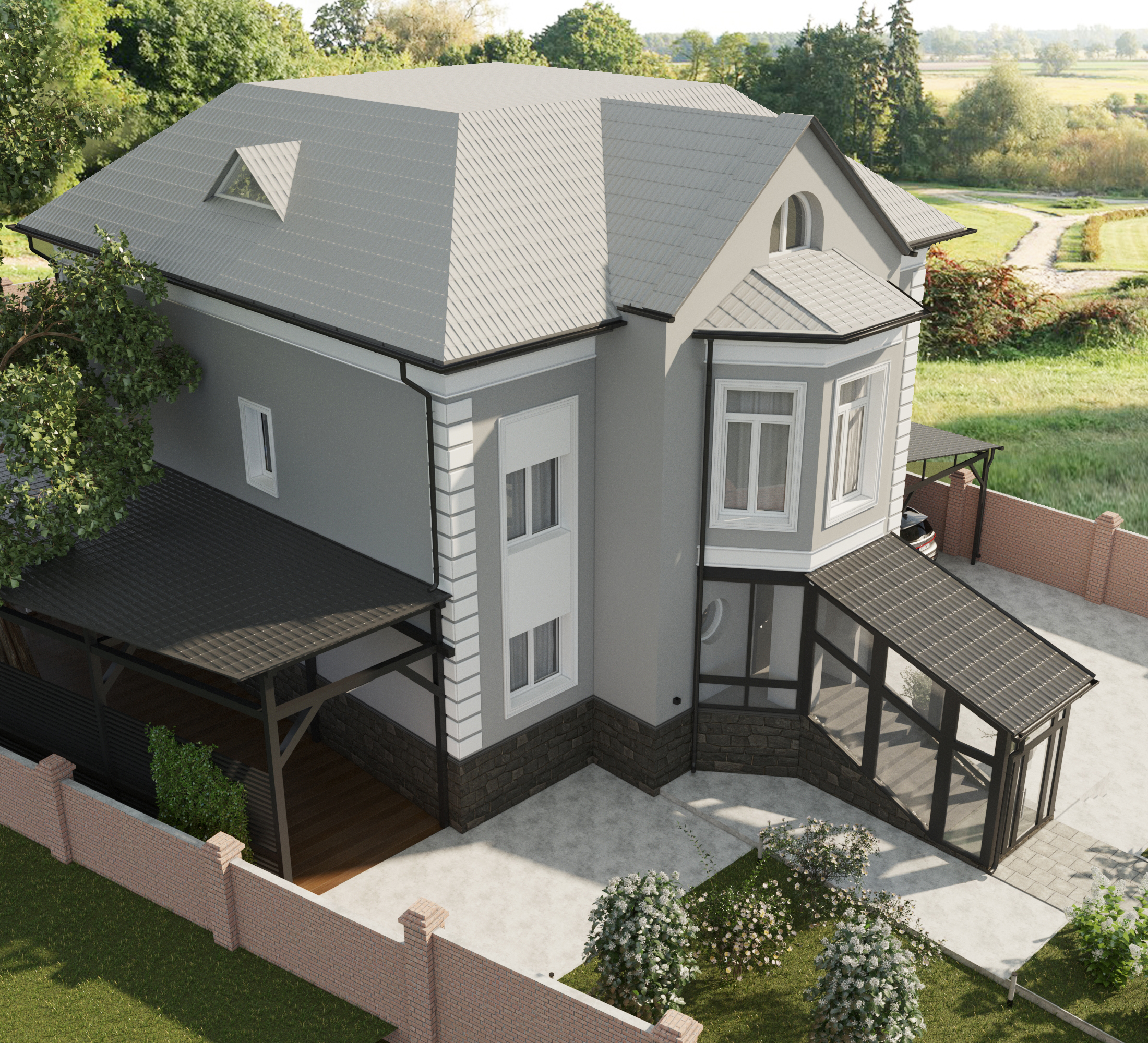 带附属建筑的乡村住宅外立面设计-17