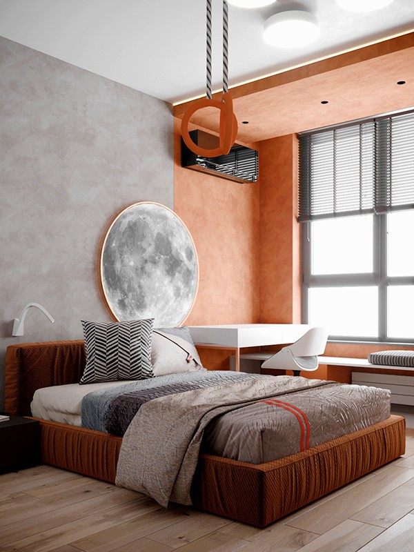 90㎡公寓 高级灰+橘色，百看不厌的组合-18