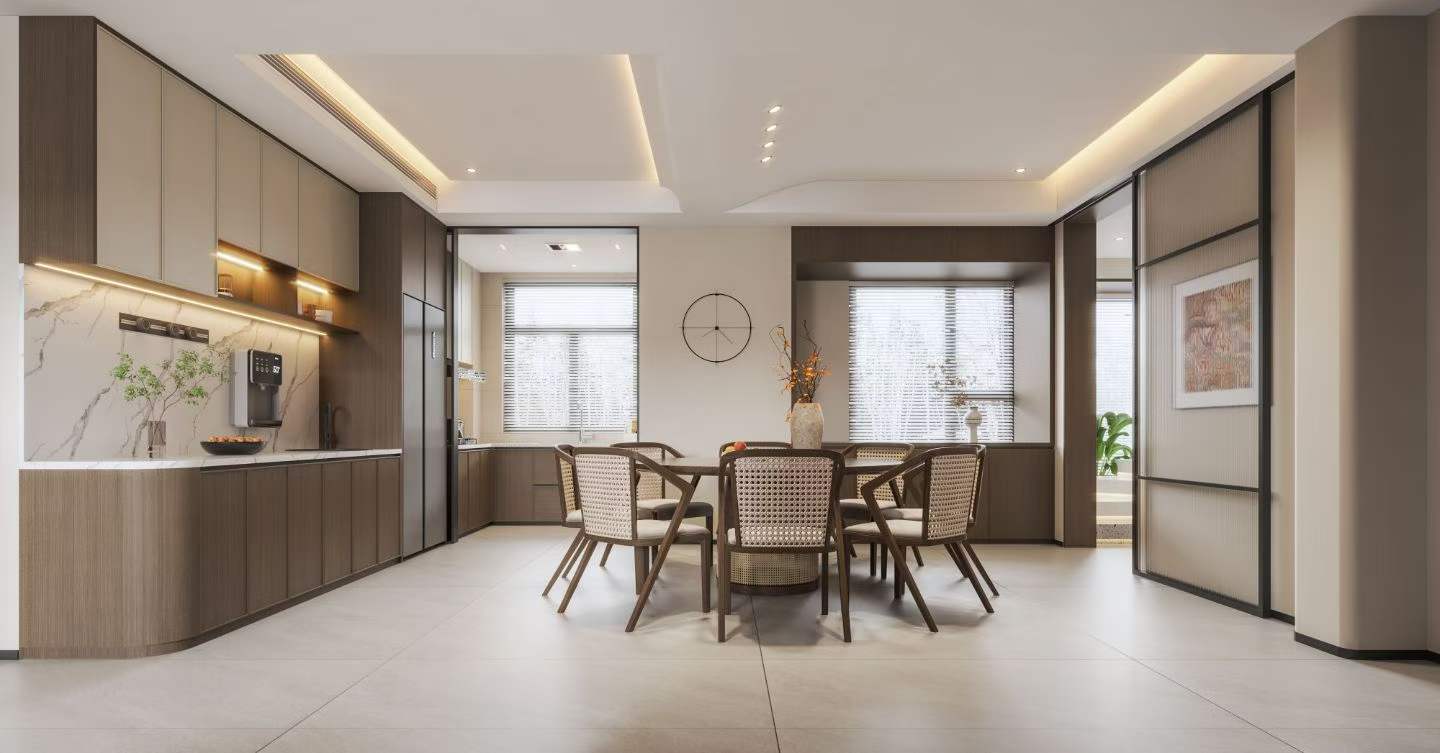 现代别墅轻奢风格客餐厅效果图表现-1