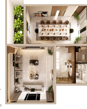 Entrance hall + Salon + Dinning