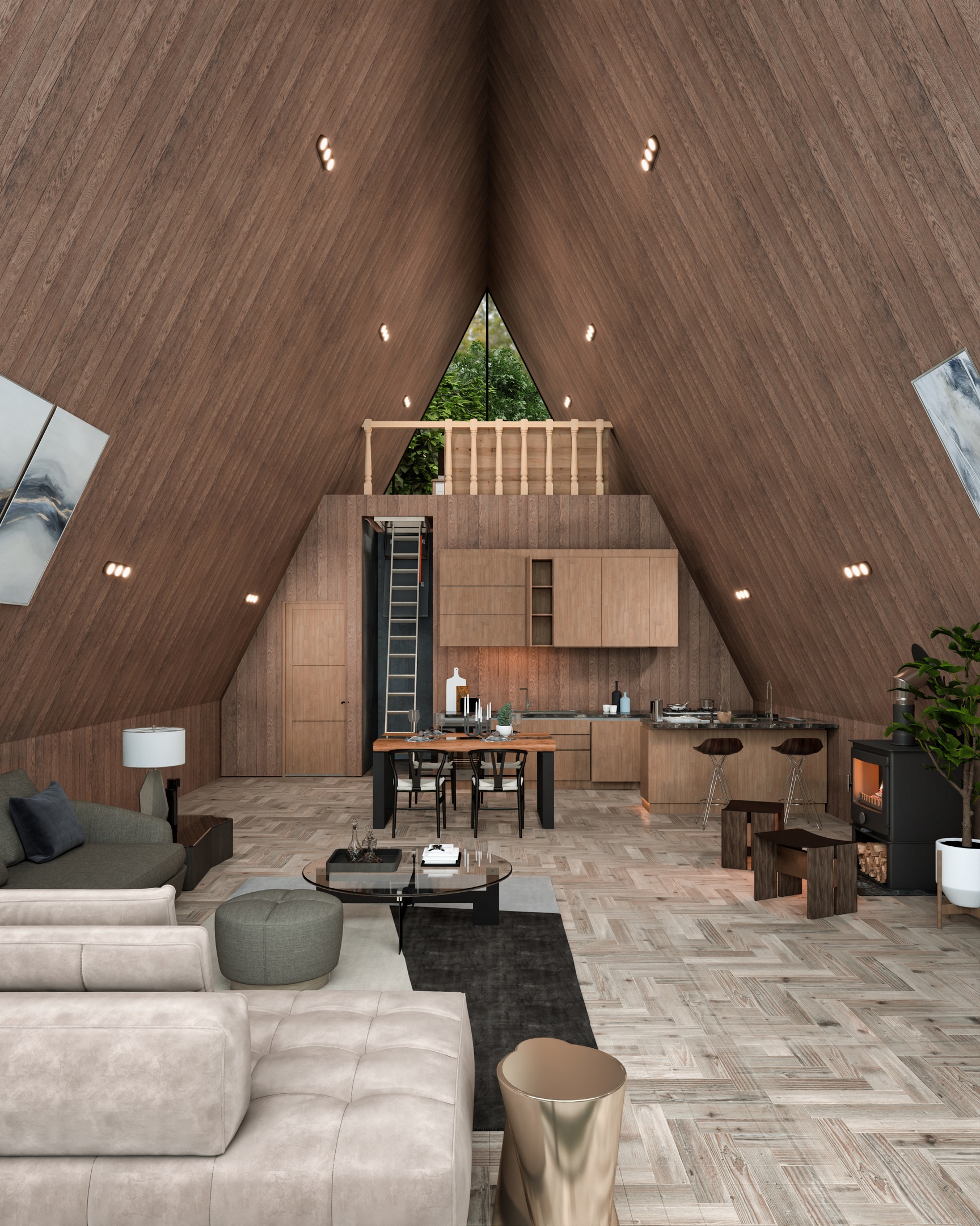 Modern Aframe cabin l interior design-13