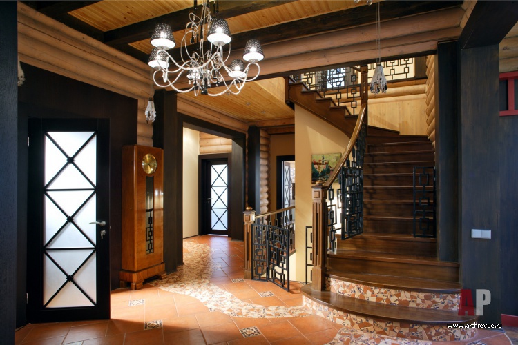 带圆形露台的木结构房屋室内设计-13