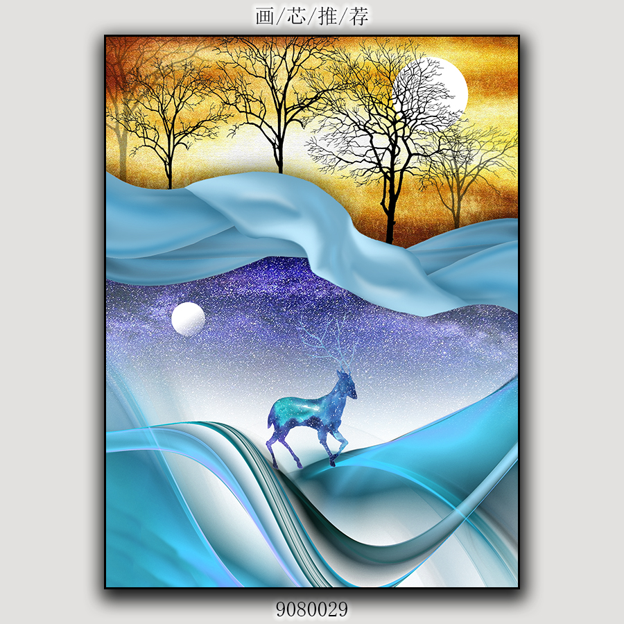 招财福鹿客厅玄关装饰画-4