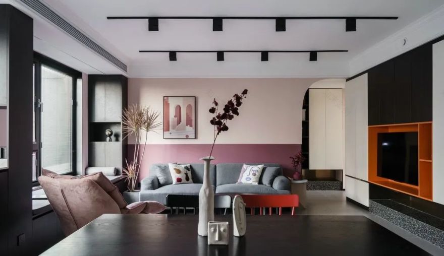 上海 102 平北欧风之家,粉色++ 白色++ 黑色大胆用色,储物空间超强-1