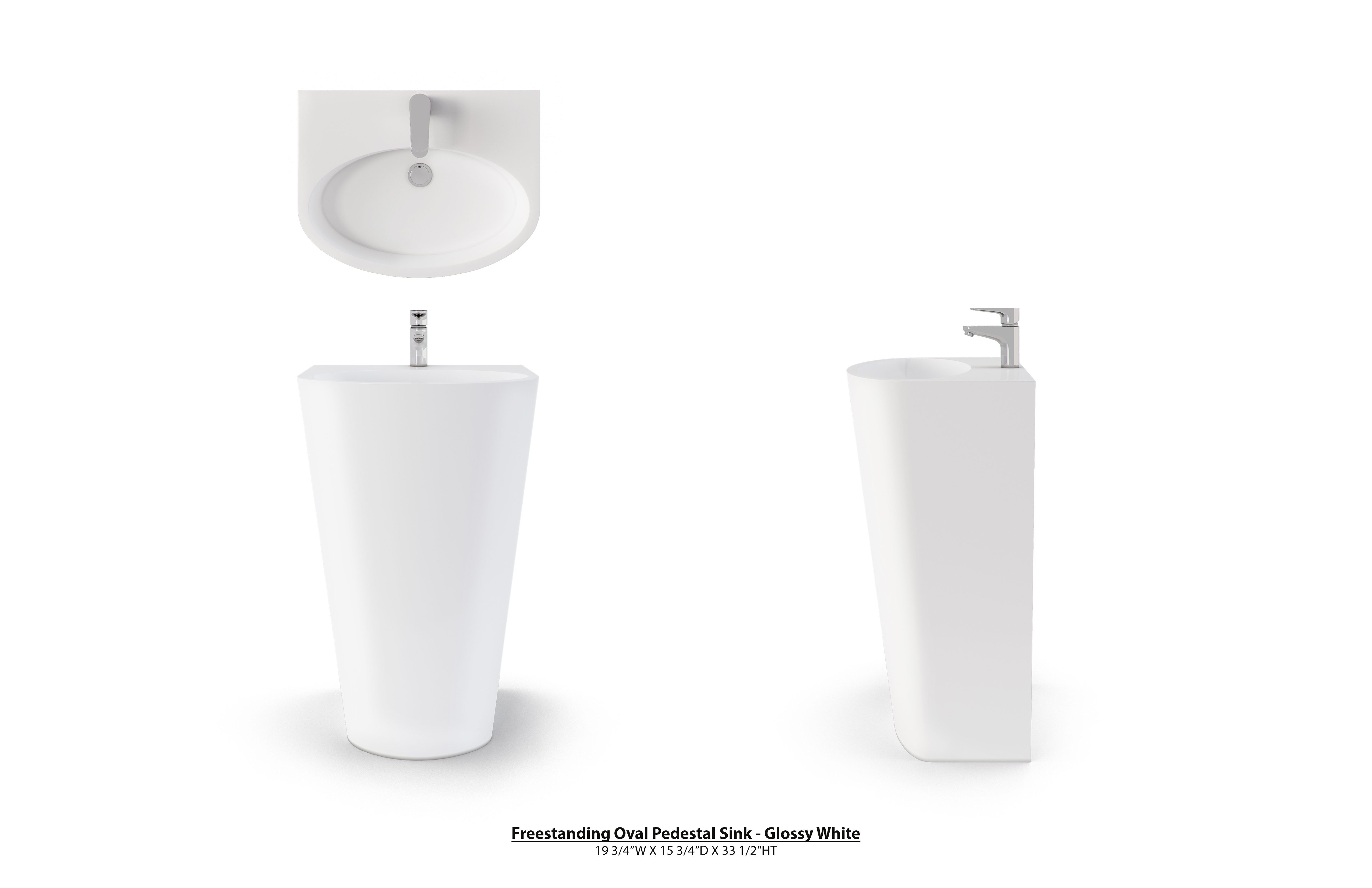 Freestanding Pedestal Sink - Glossy White-7