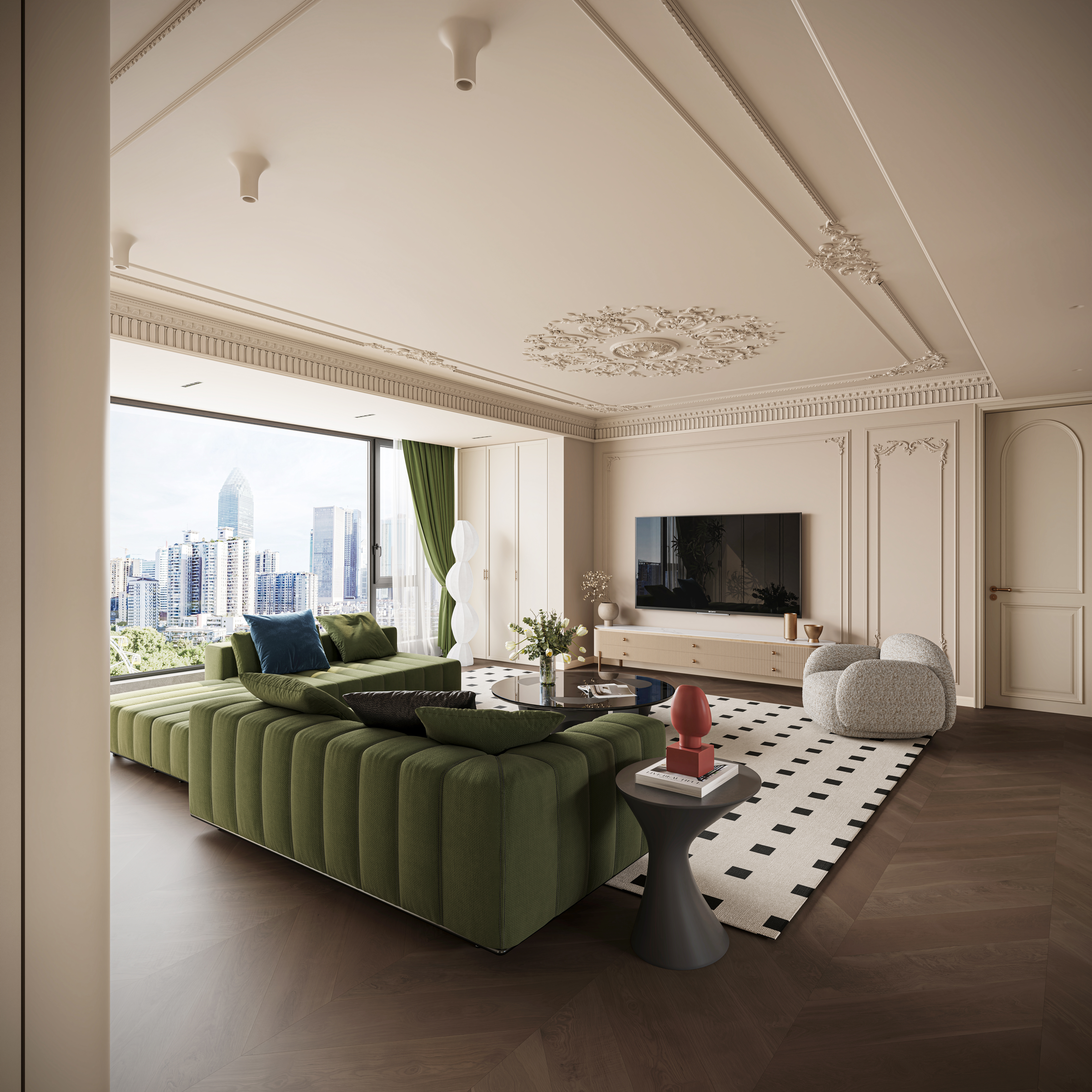 近期渲染 法式平层 客餐厅 卧室 卫生间 书房-13