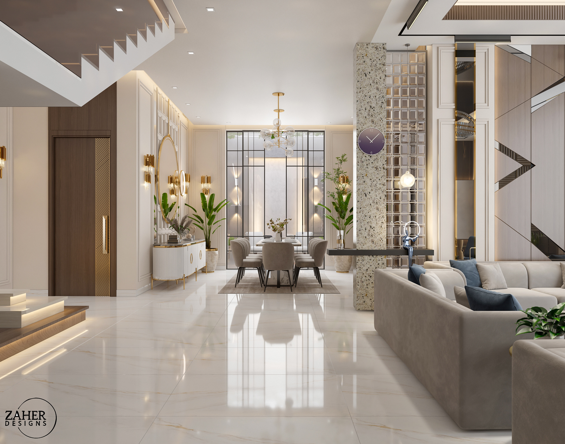 豪华客厅和餐厅设计丨沙特阿拉伯丨Zaher Design Studio-12