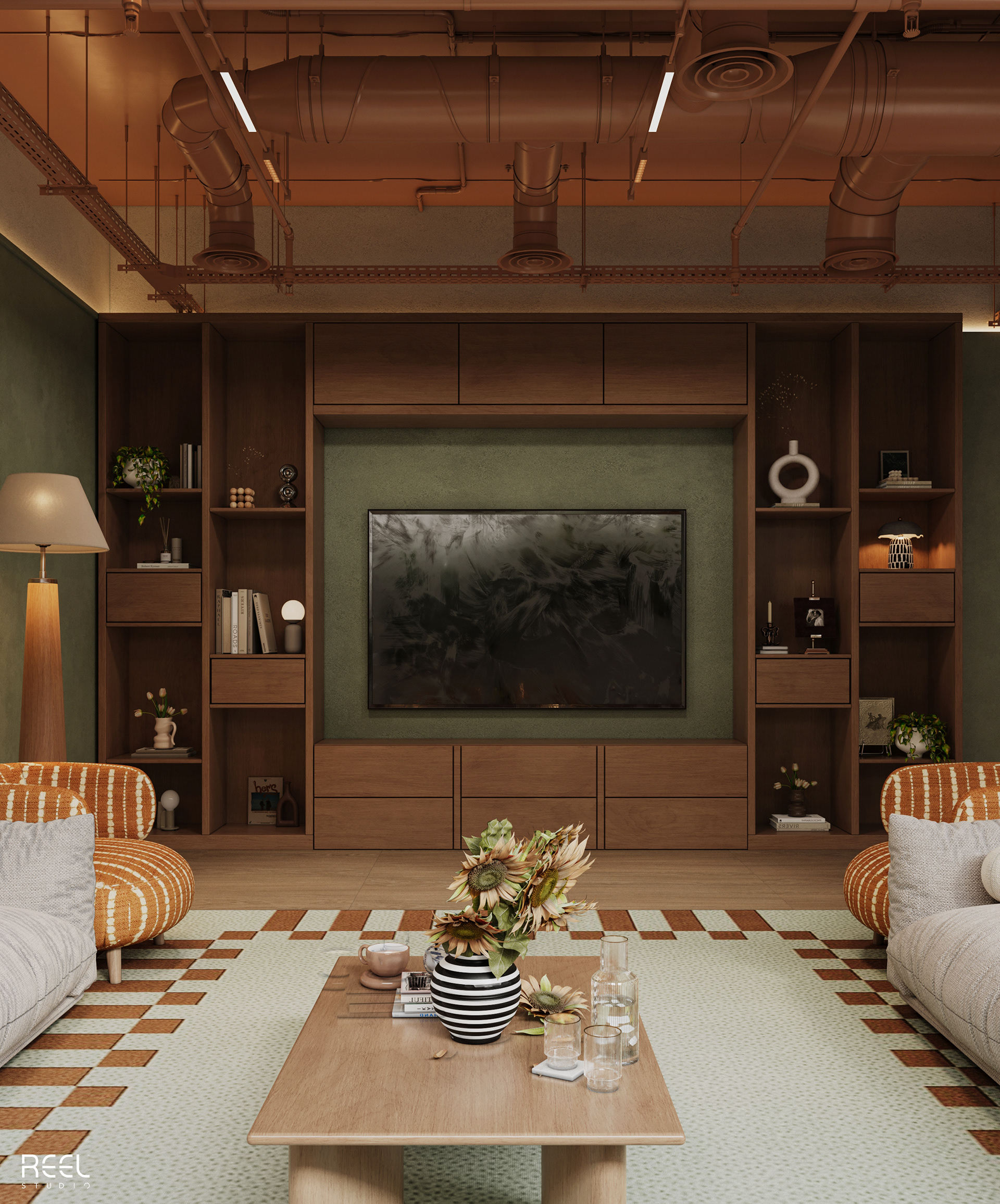 Mid-century Living Room With Workspace-6