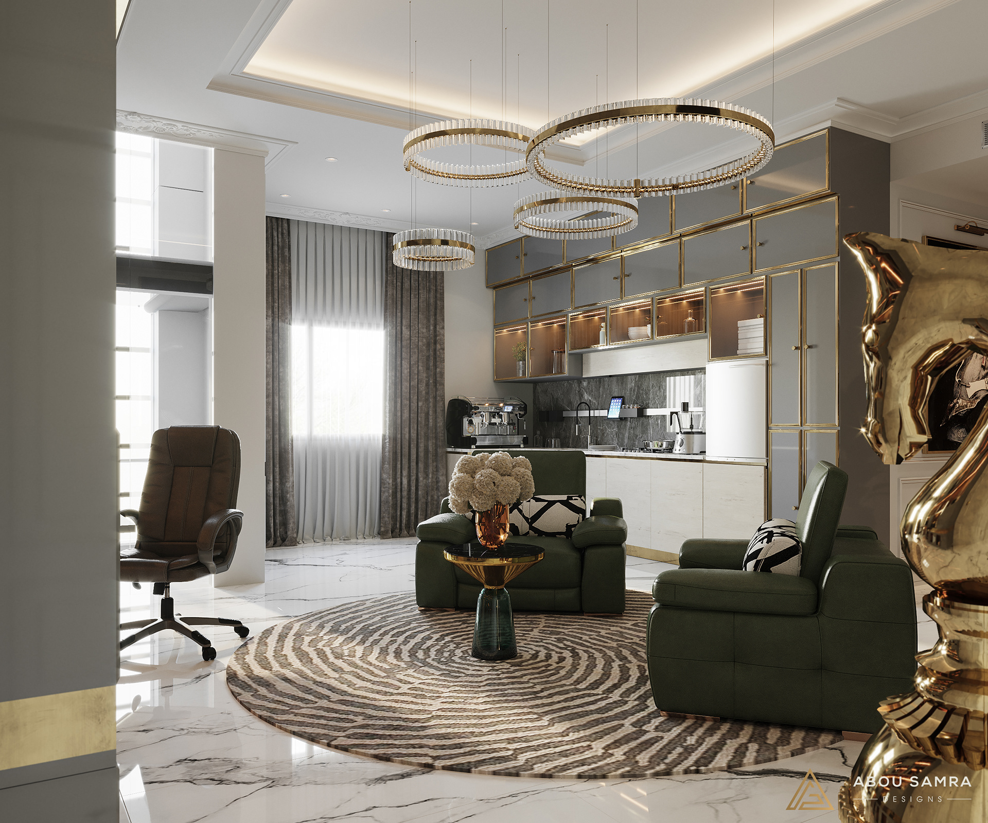 带小厨房的客厅丨沙特阿拉伯丨Abou Samra Group-21