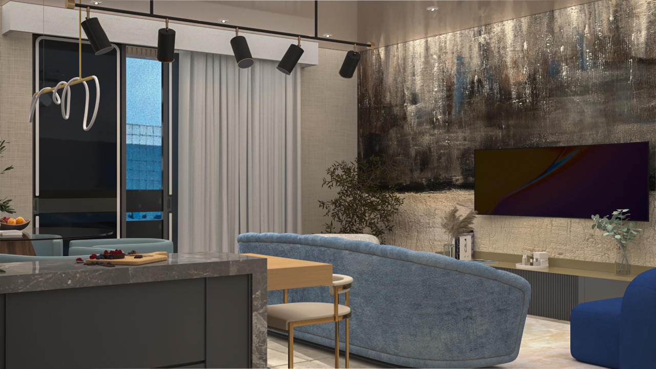 Studio apartment 3D modeling. Kitchen and Living room.-0