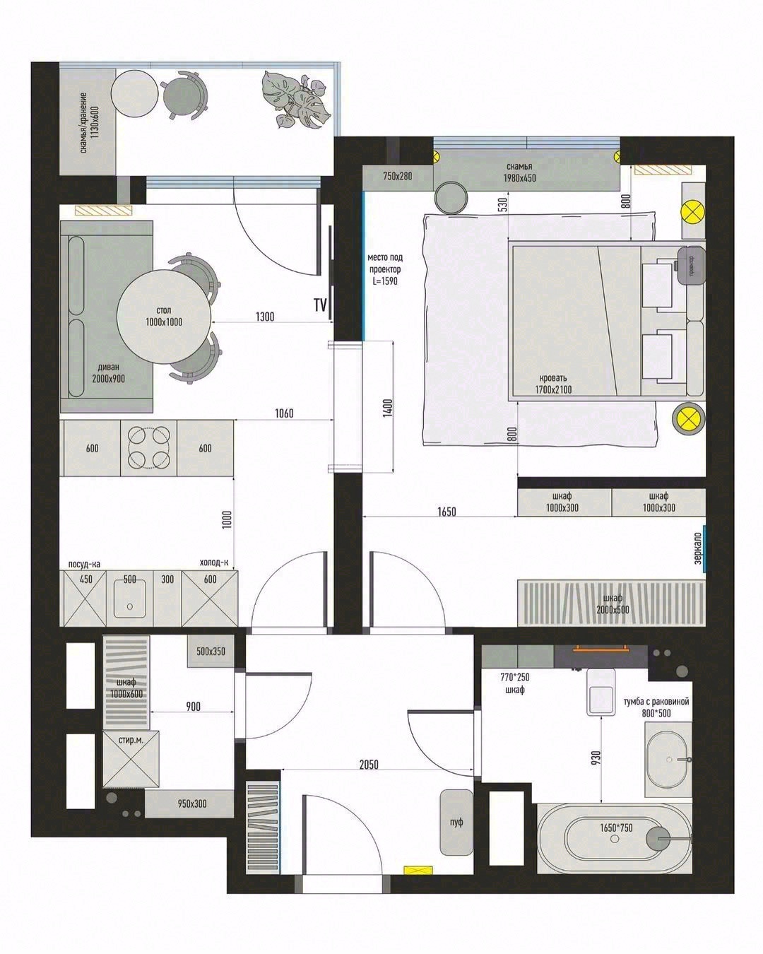 45㎡小公寓设计丨Juliababintseva-34