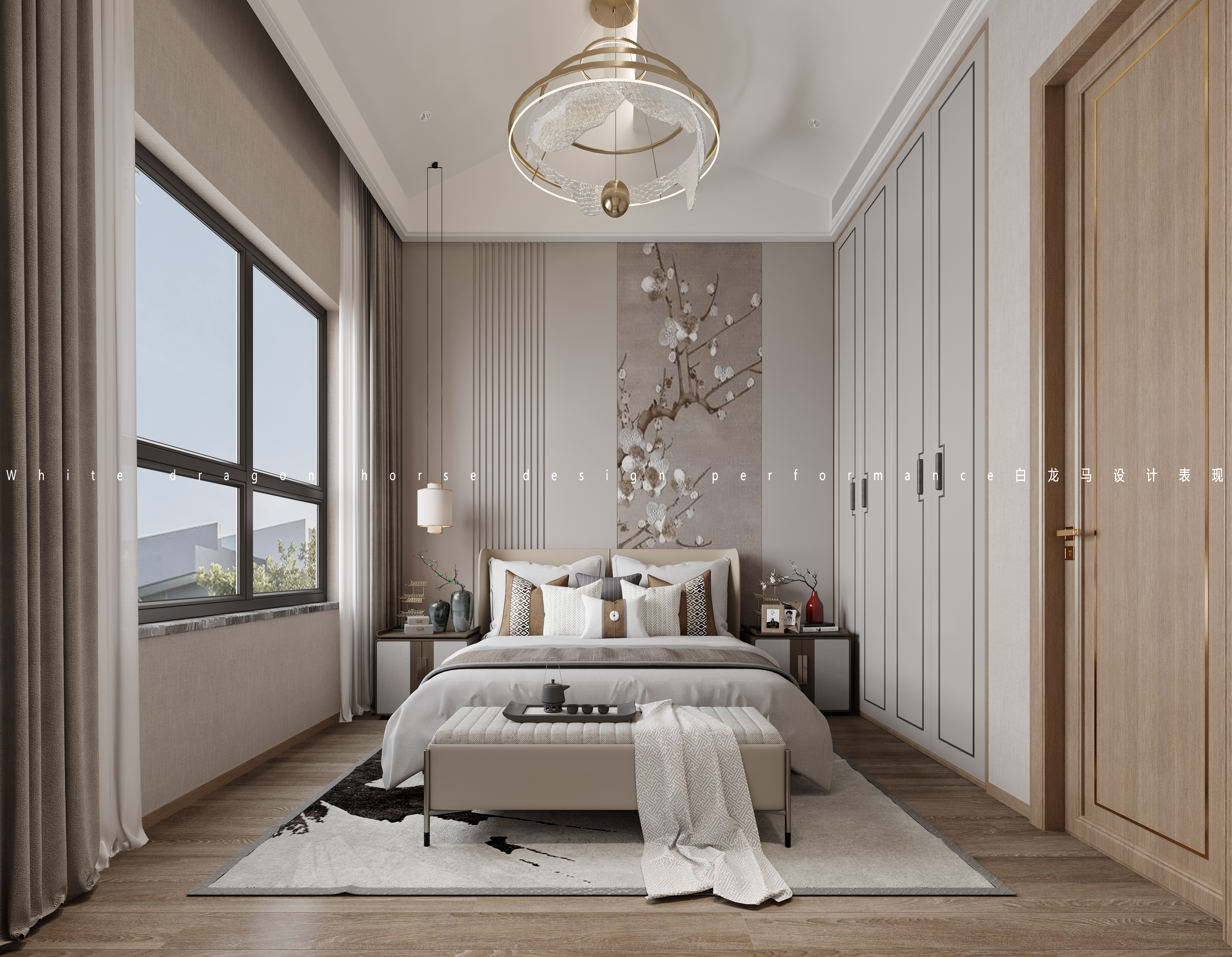 新中式客餐厅卧室——白龙马效果图-6