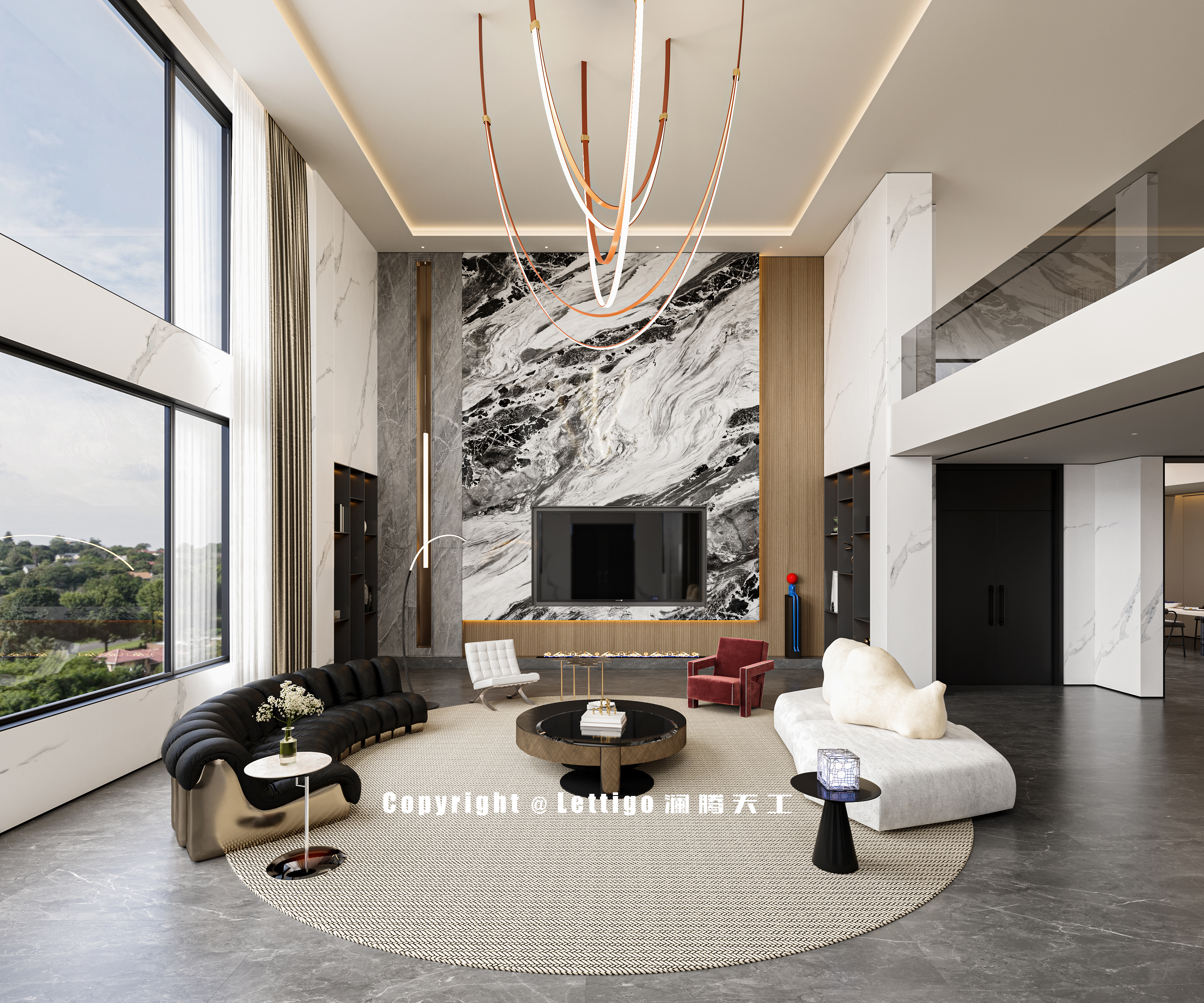 意式极简|客厅挑高高级舒适-4