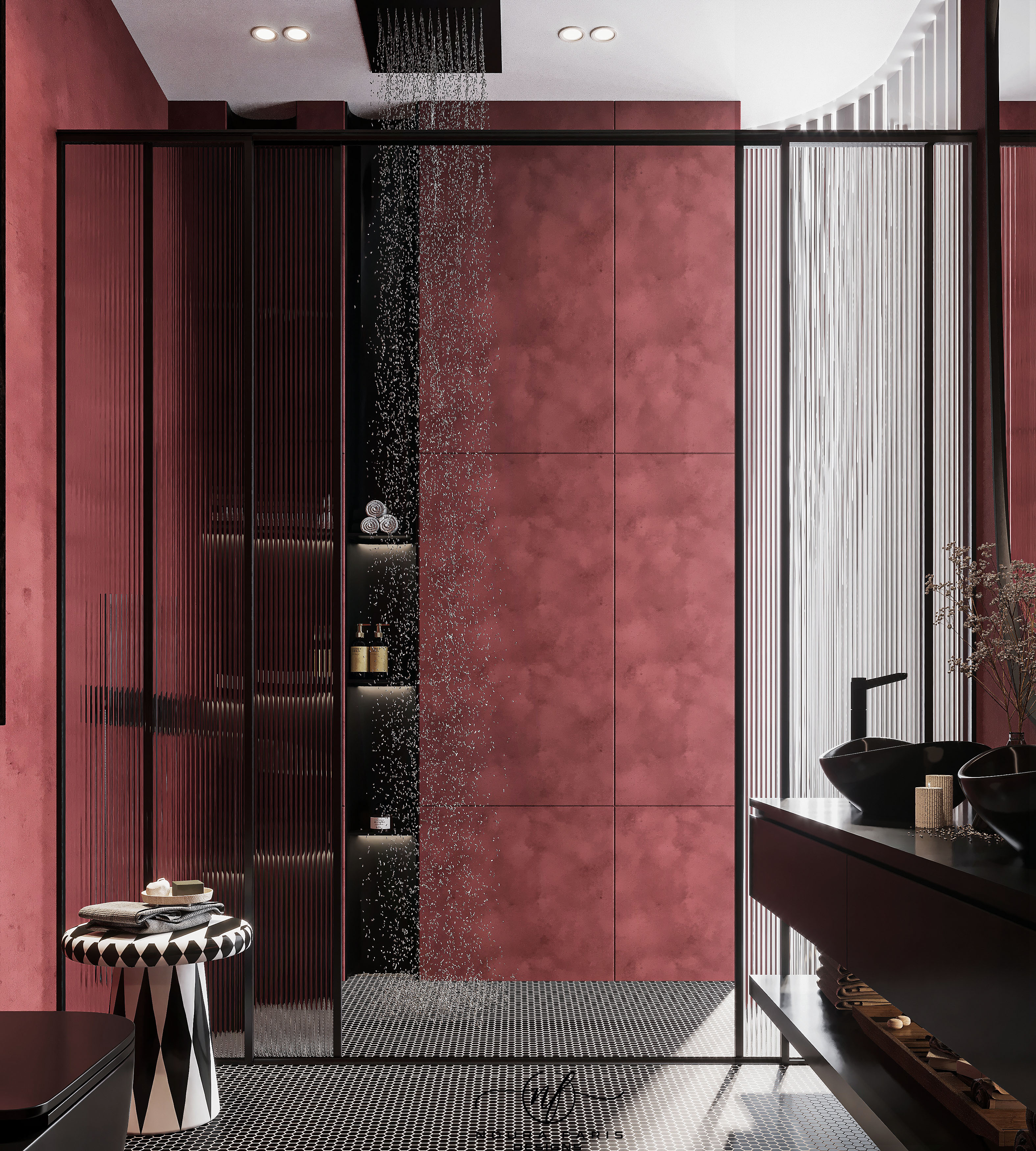 Red & Black Bathroom in Bali-4