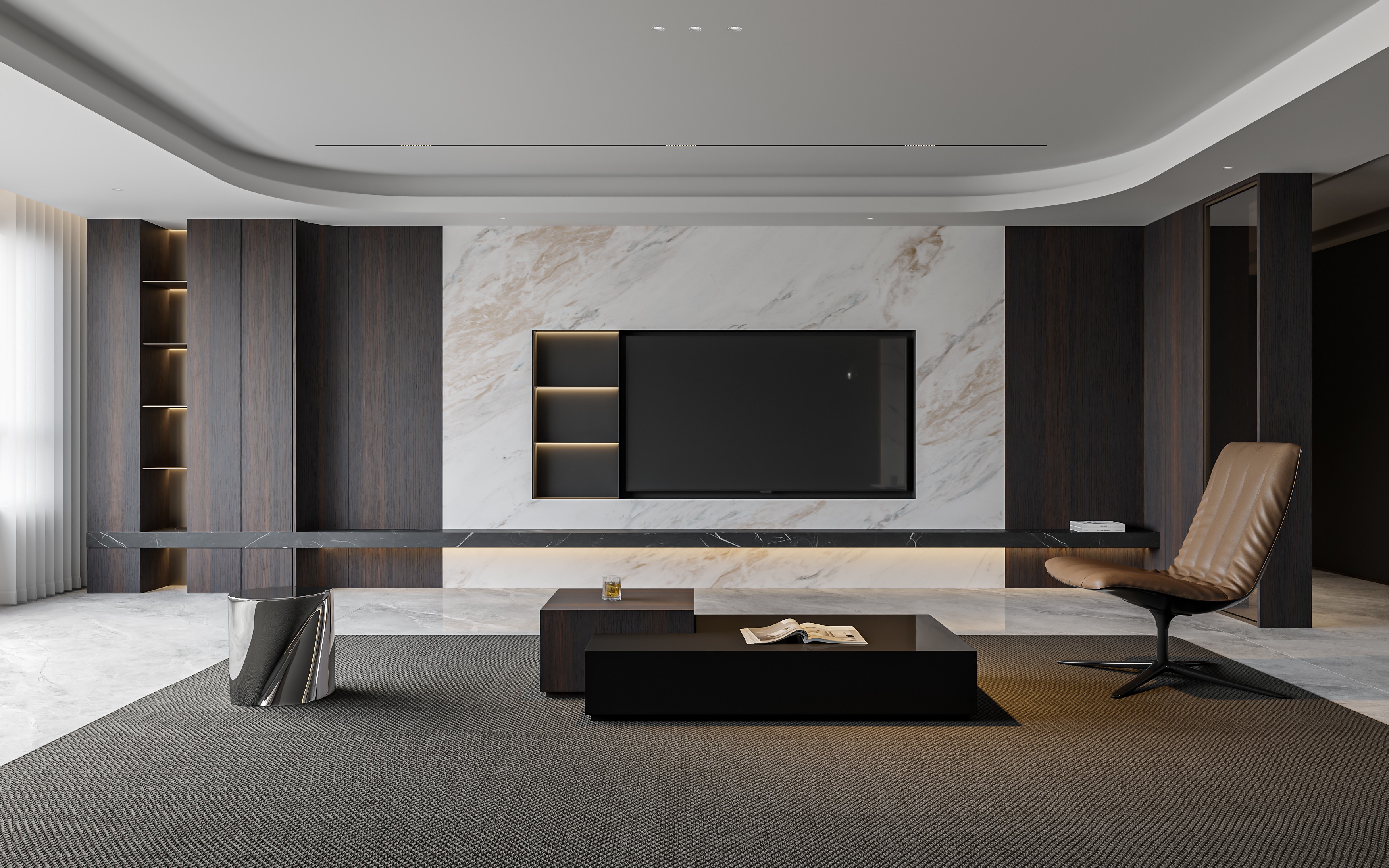 现代简约暗色系大平层客餐厅-2