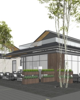 杭州万科玉鸟集枭音钟塔广场商业街SU模型