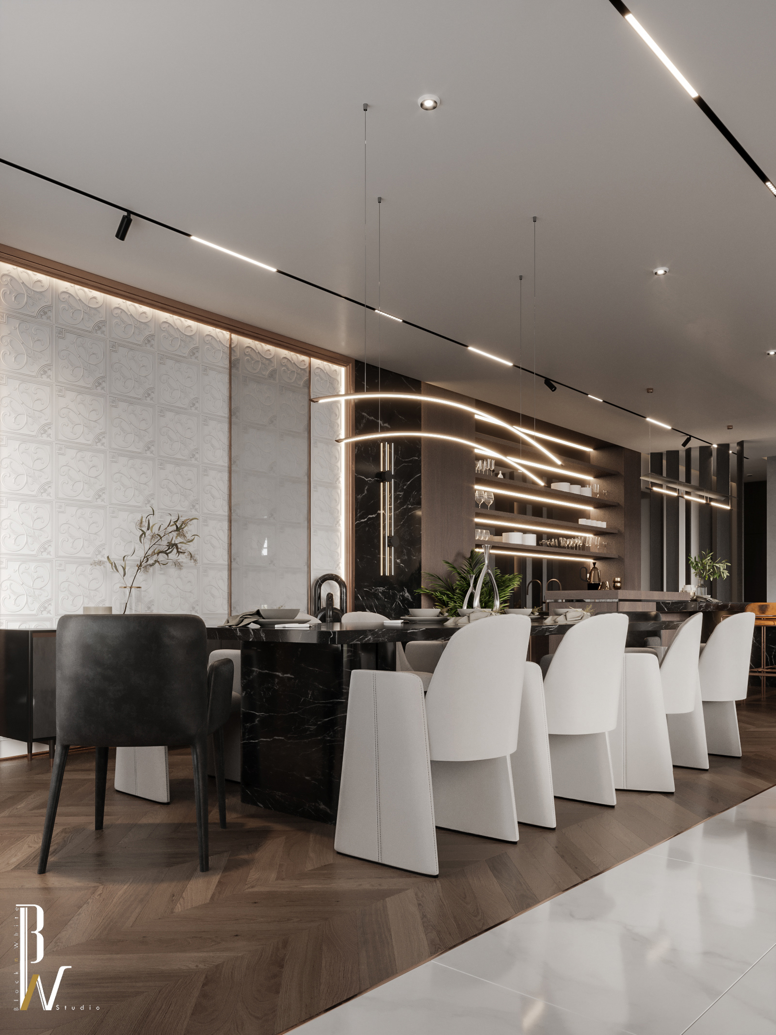 现代豪华大厅丨阿联酋丨Black N White-29