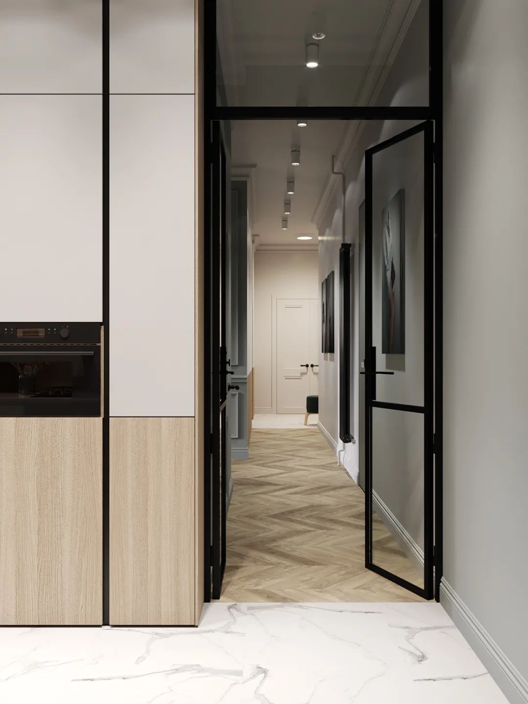 莫斯科 66㎡莫兰迪简约风公寓,玻璃隔断打造开放式空间-59