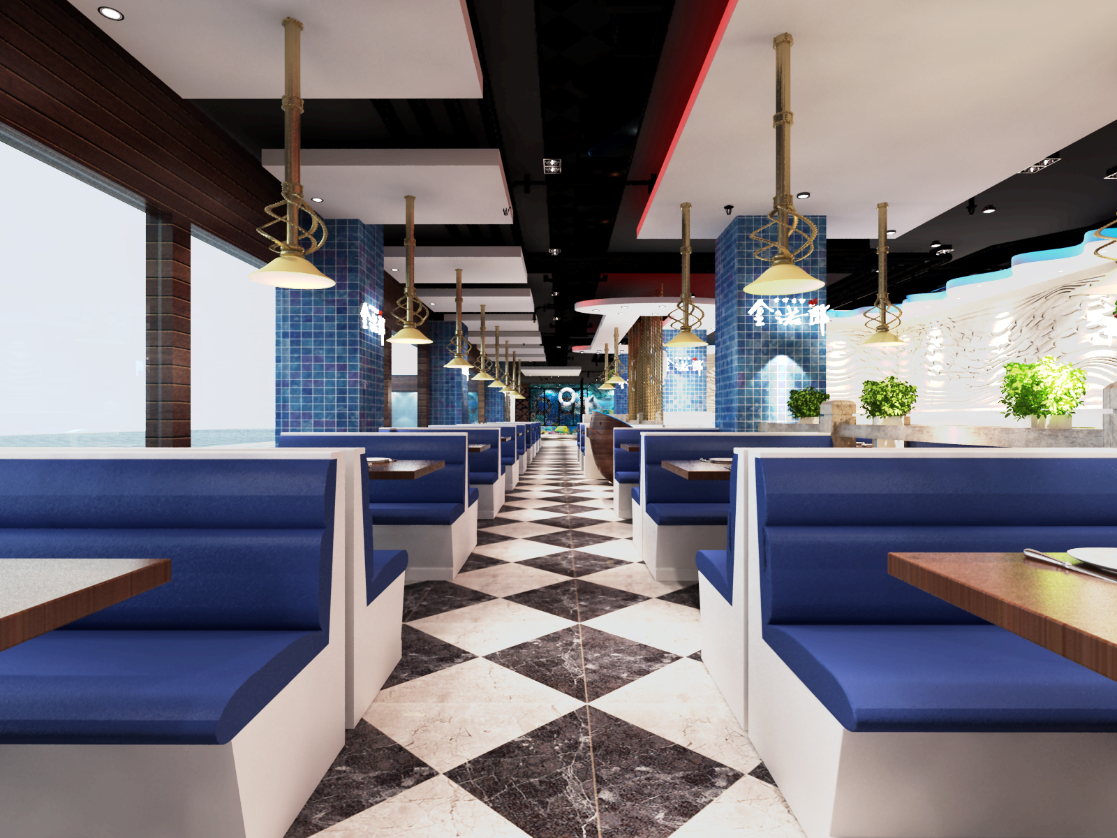 地海洋风格主题餐厅效果图-6