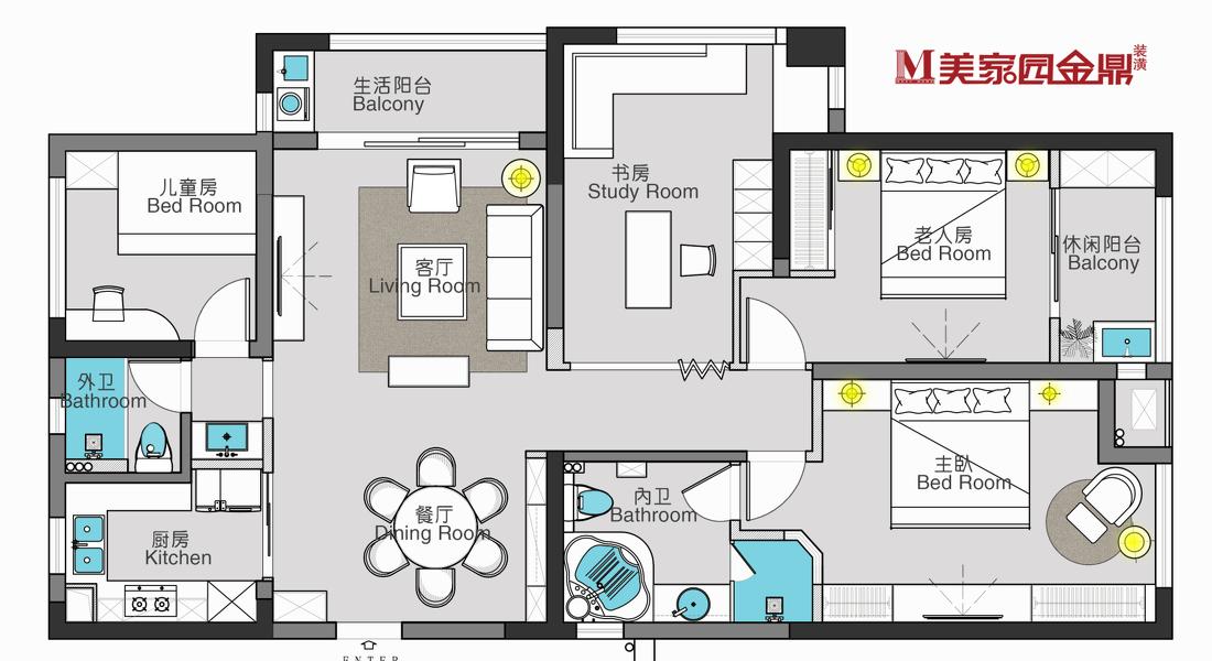 平层丨美家园金鼎装潢 招商花园 现代轻奢-15