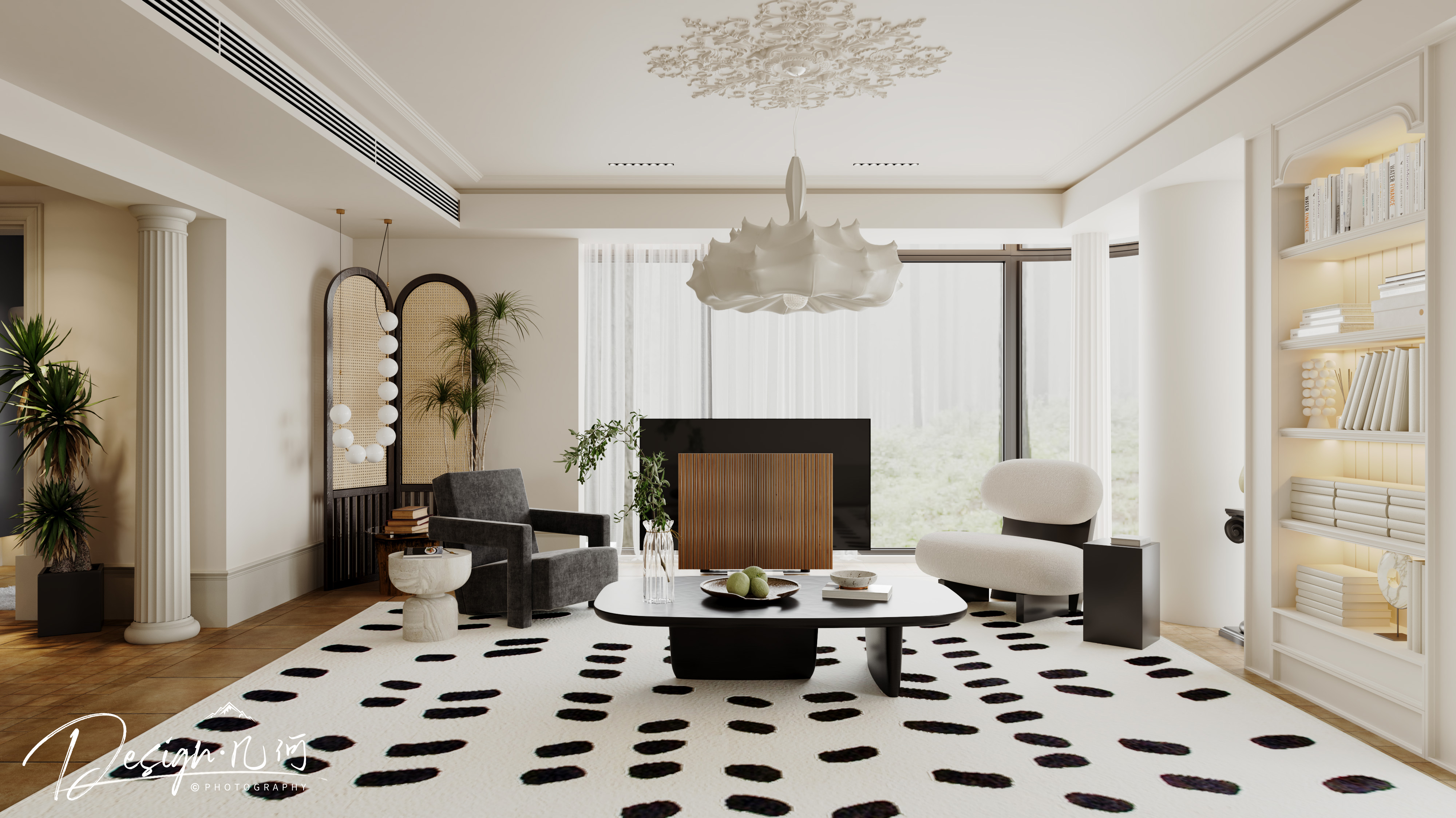 几何空间视觉表现 | 琥珀山庄乡村田园美式客餐厅-15