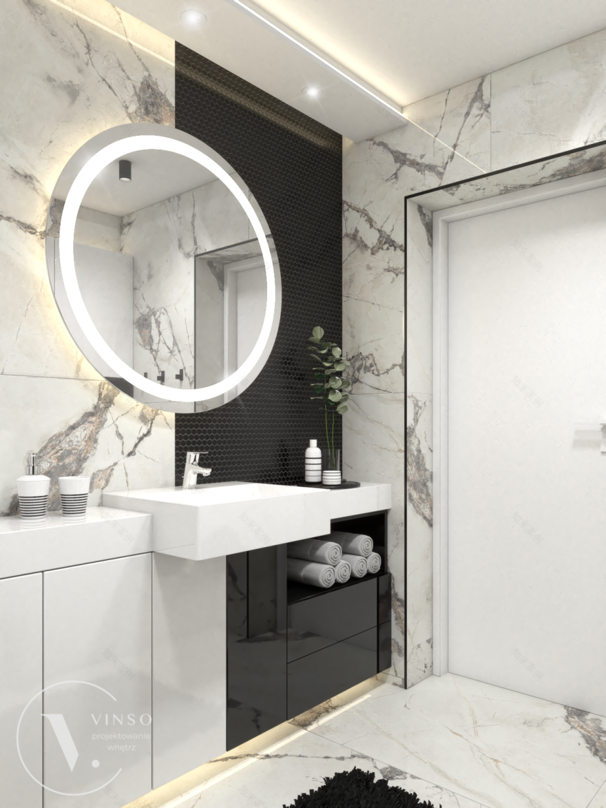 黑白风格的浴室丨波兰塔尔努夫-0