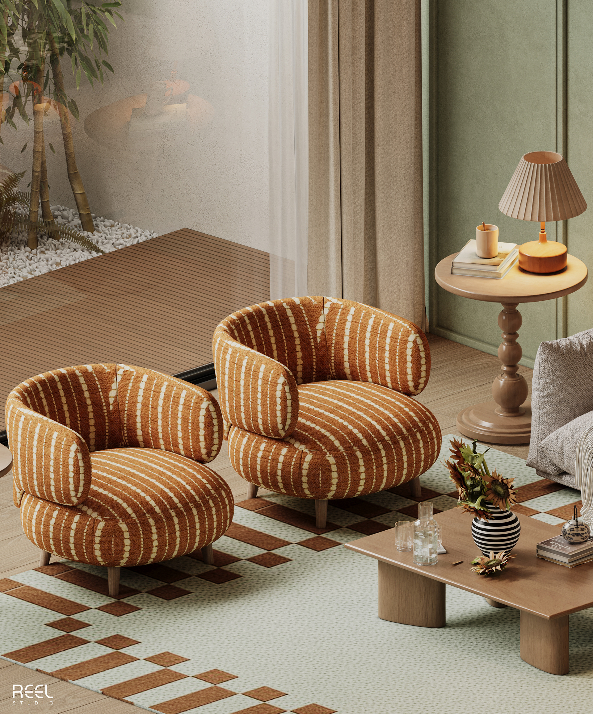 Mid-century Living Room With Workspace-5